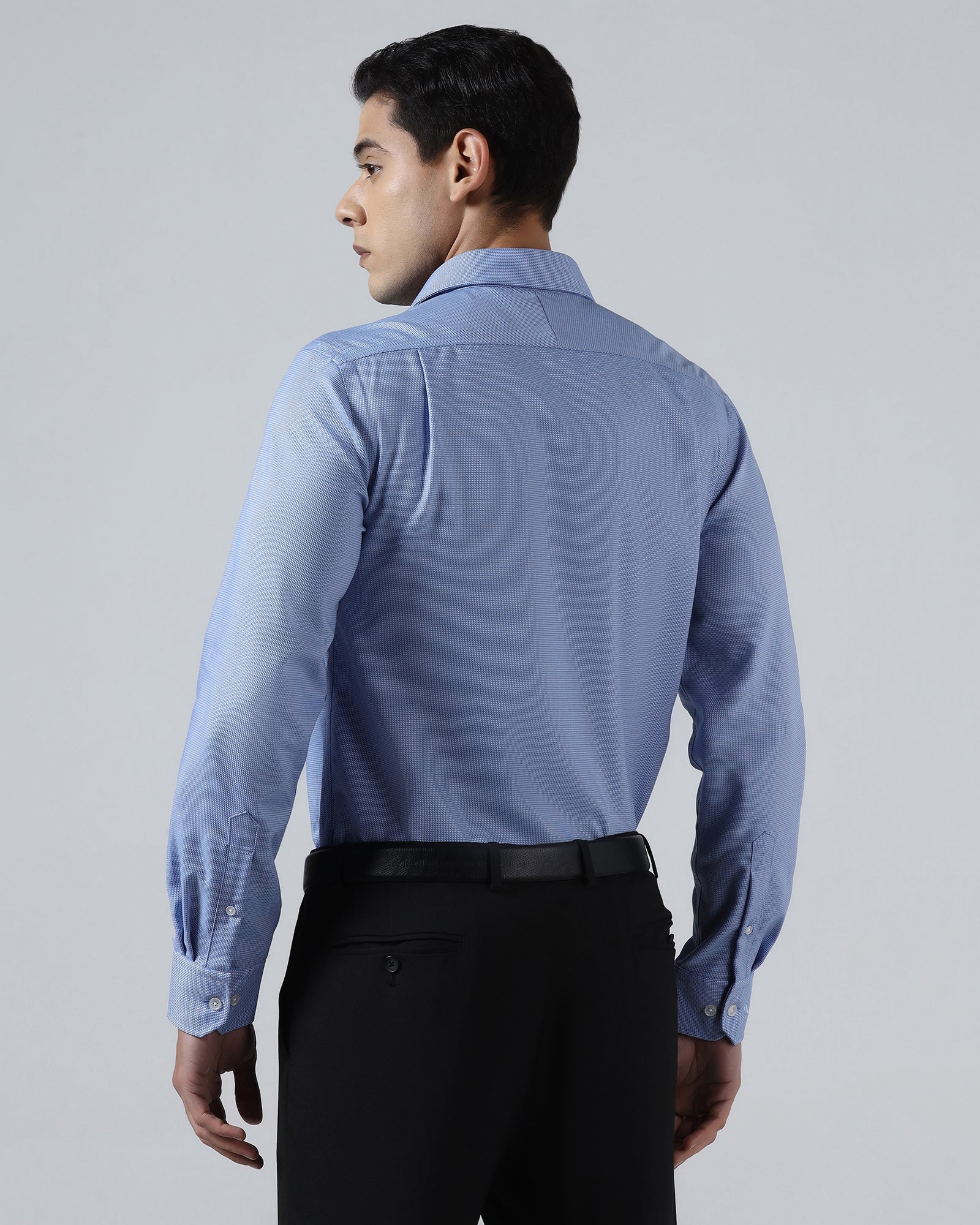 Mid Blue Non Iron Textured Shirt - Ester