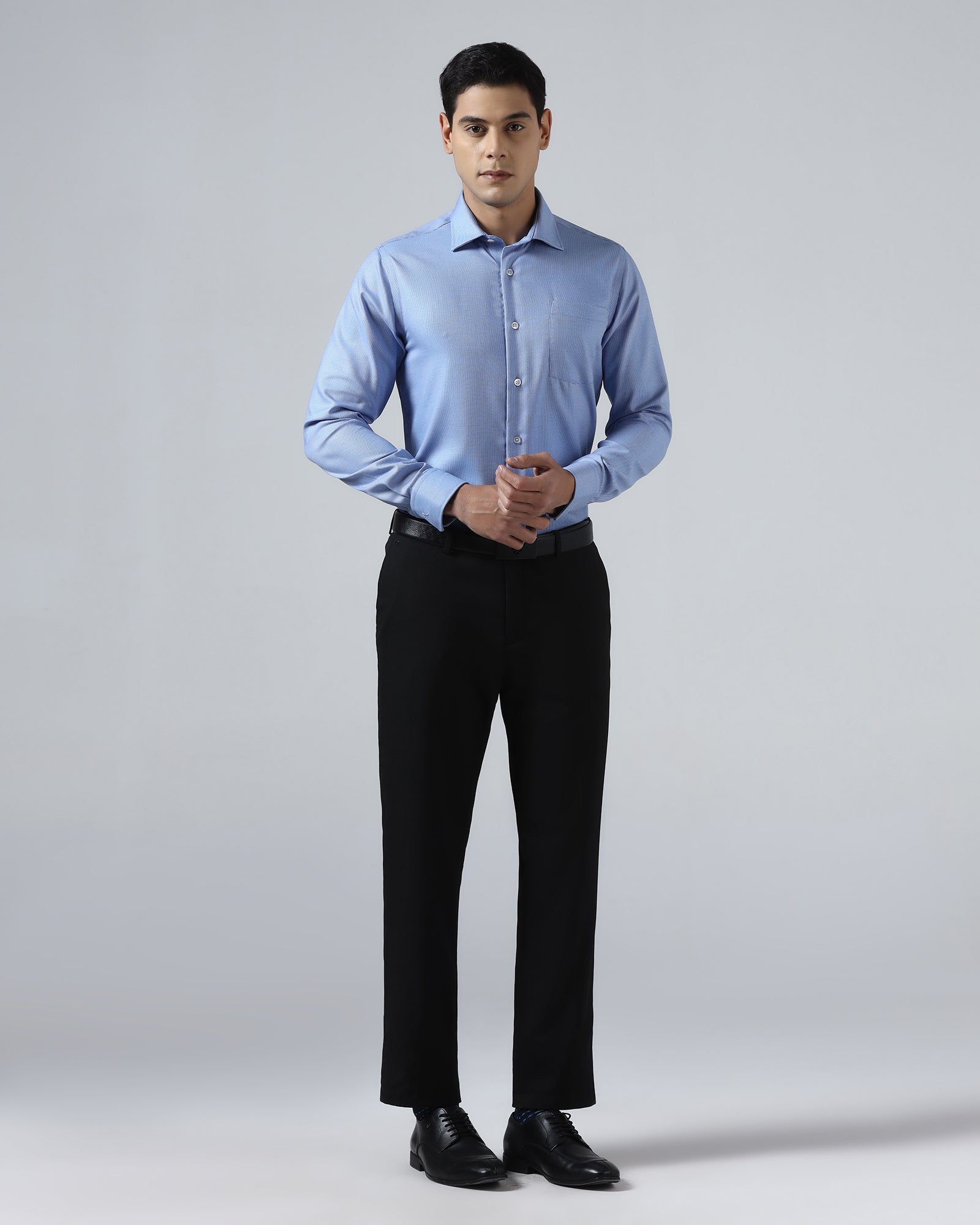 Mid Blue Non Iron Textured Shirt - Ester
