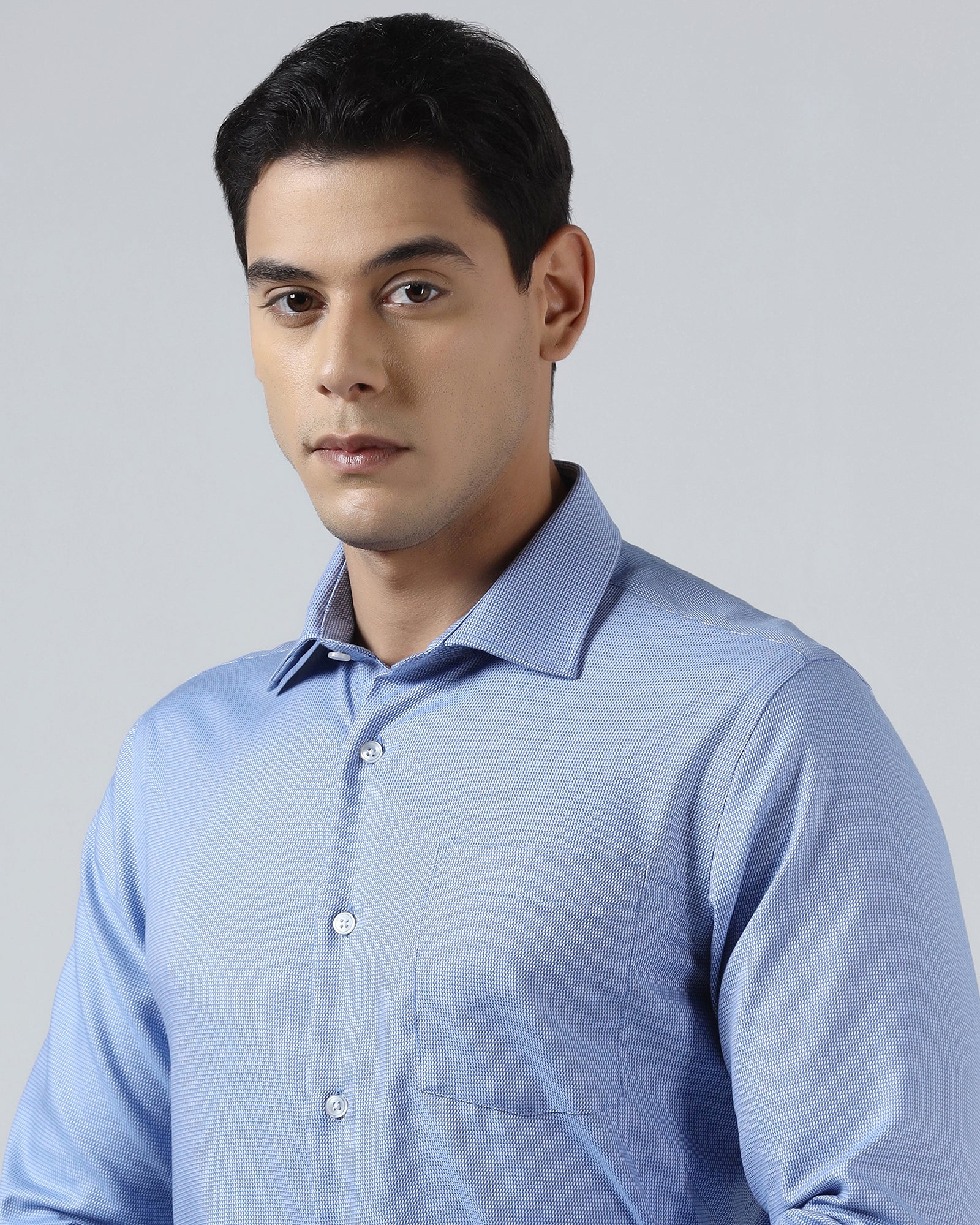 Mid Blue Non Iron Textured Shirt - Ester