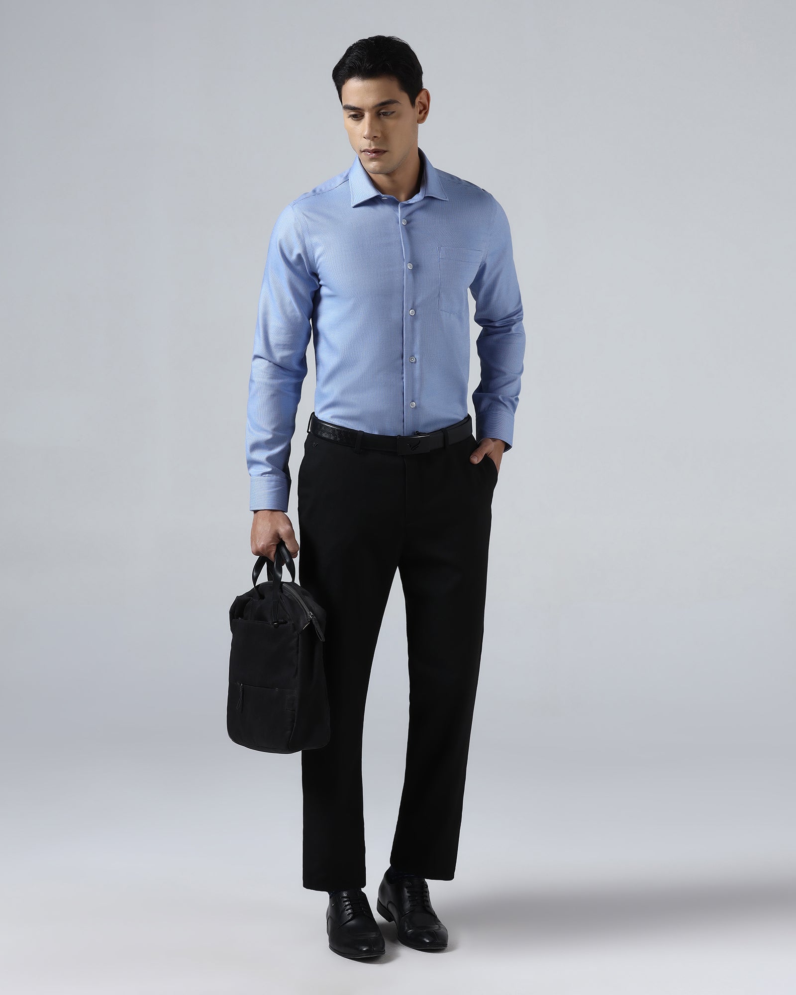 Mid Blue Non Iron Textured Shirt - Ester