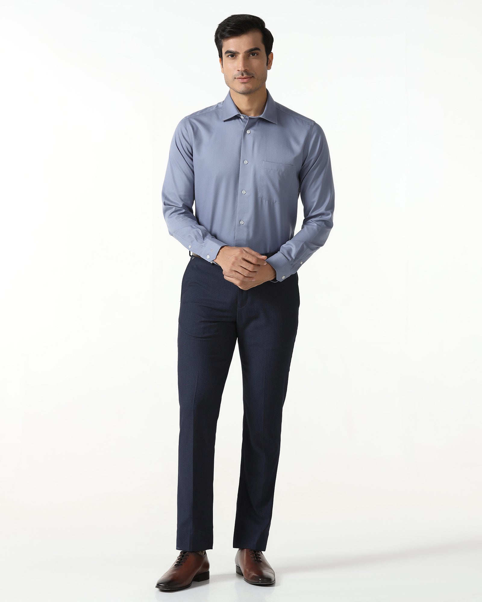 Mid Blue Non Iron Textured Shirt - P31