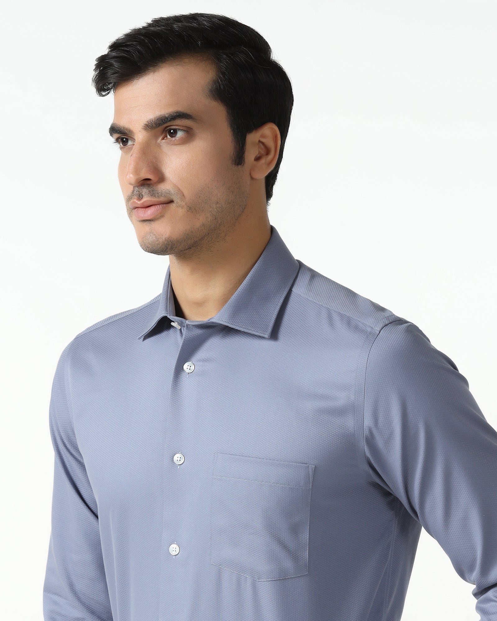 Mid Blue Non Iron Textured Shirt - P31