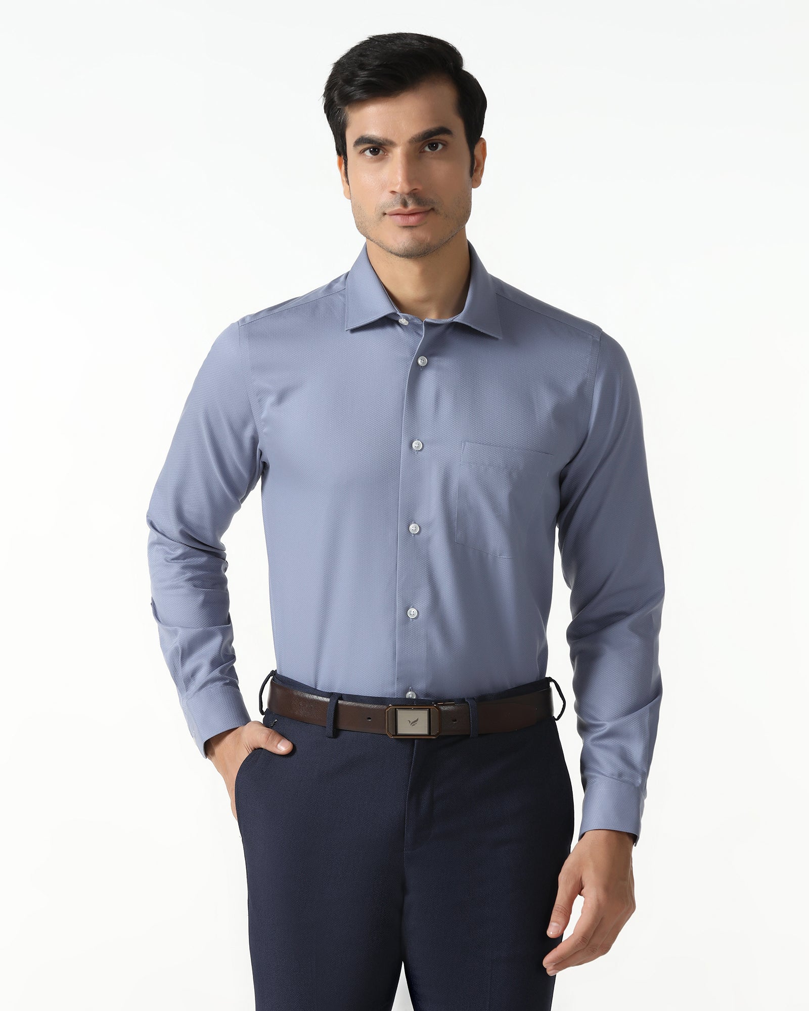 Mid Blue Non Iron Textured Shirt - P31