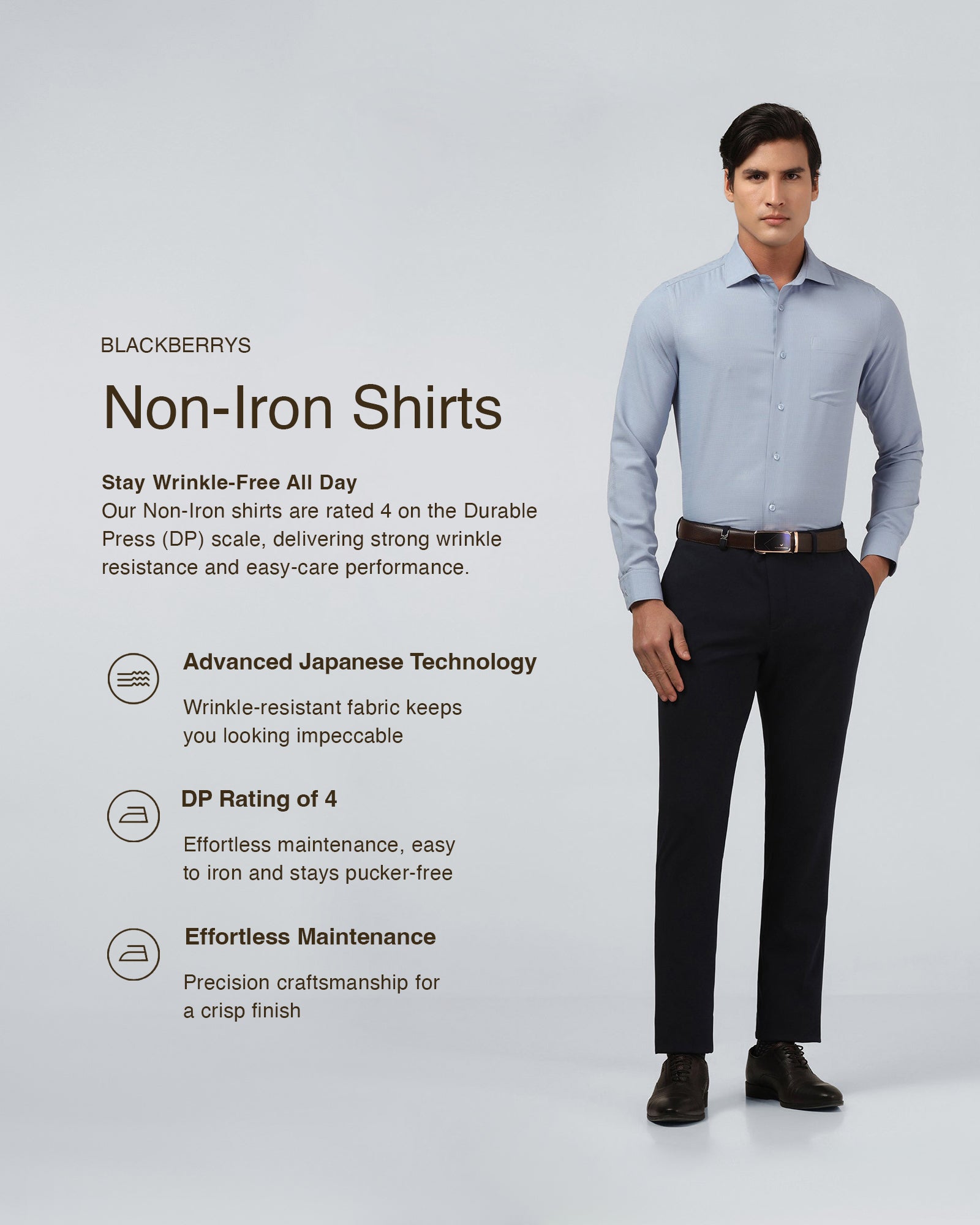 Mid Blue Non Iron Textured Shirt - Reform E