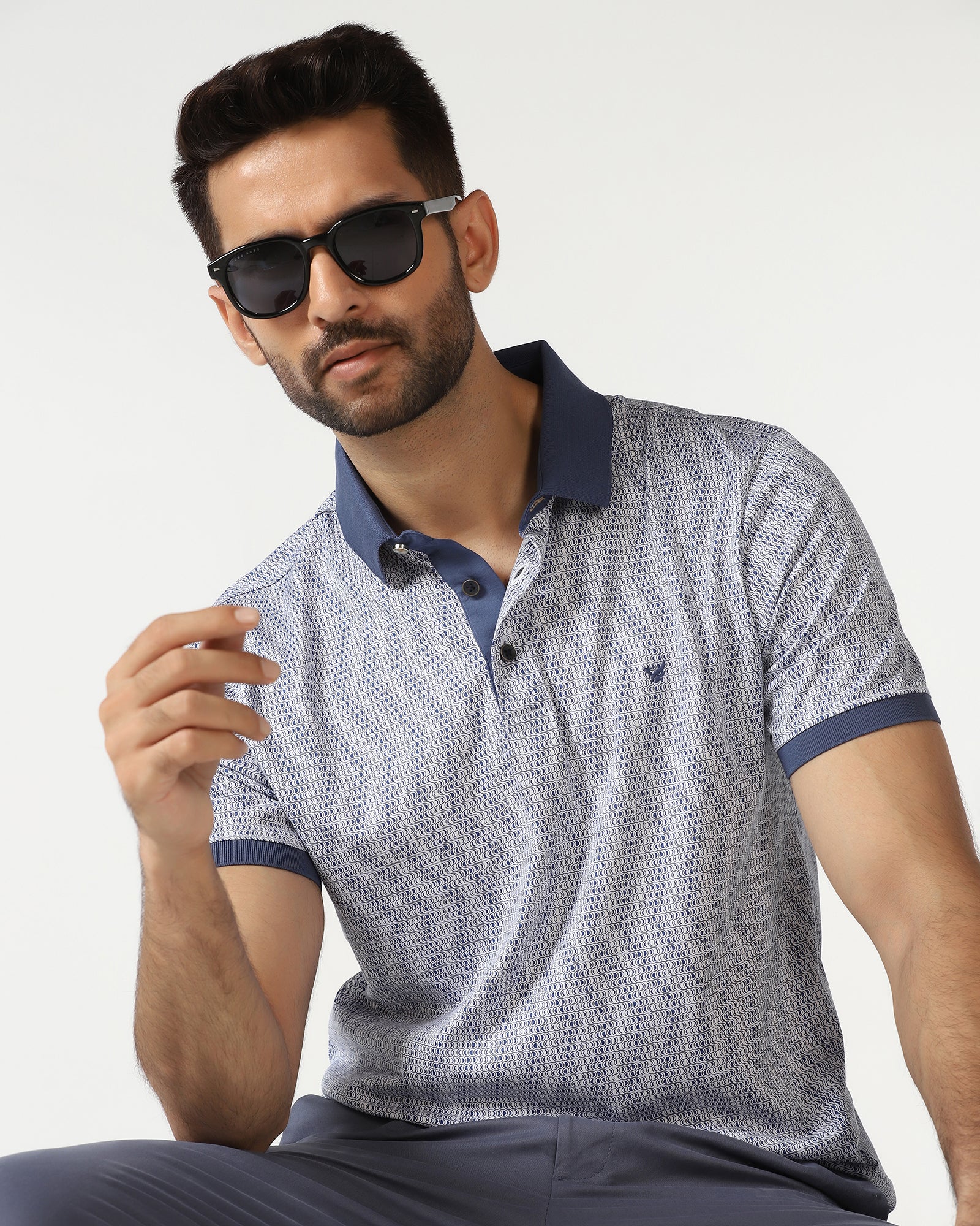 Mid Blue Printed Polo - Zap