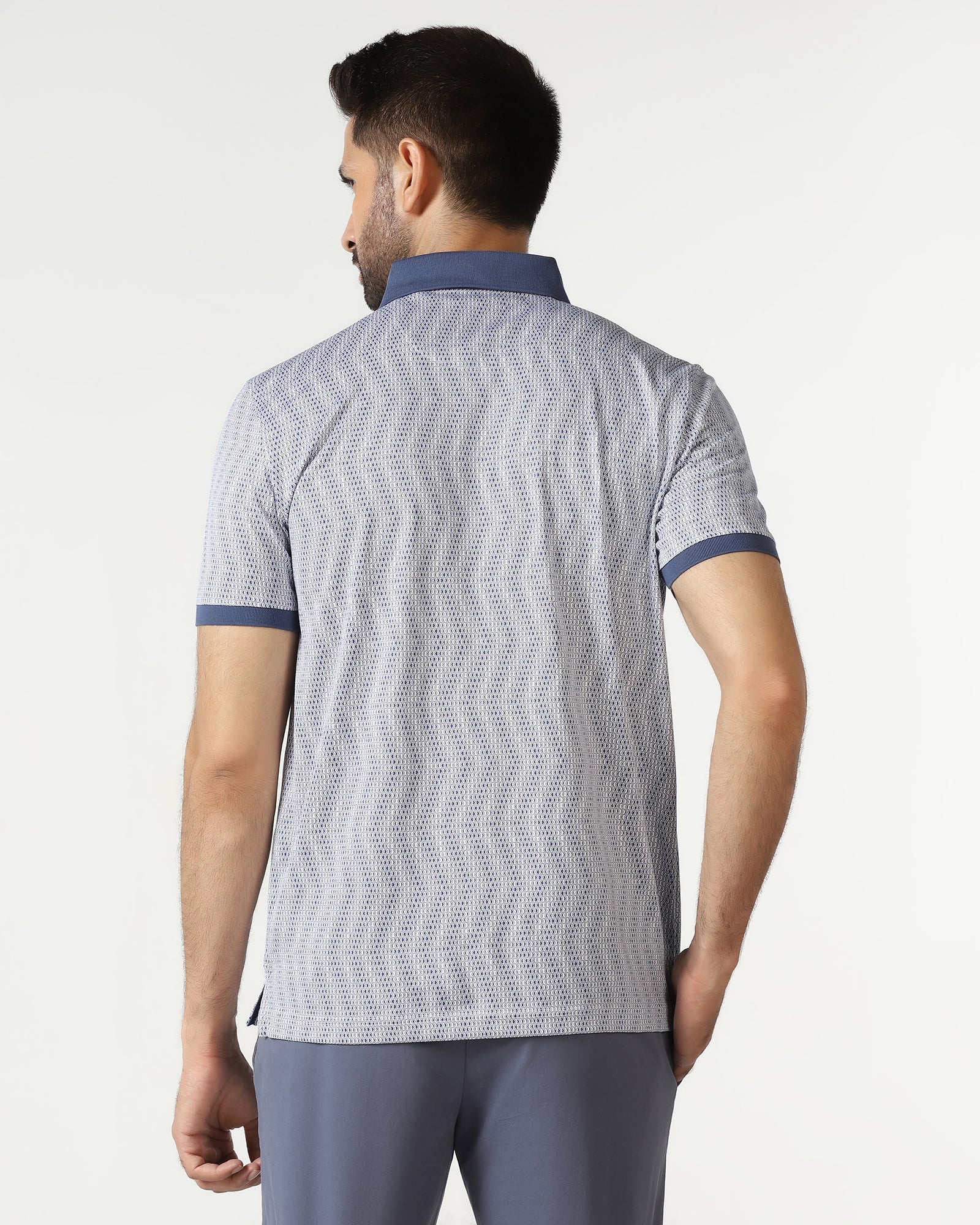Mid Blue Printed Polo - Zap
