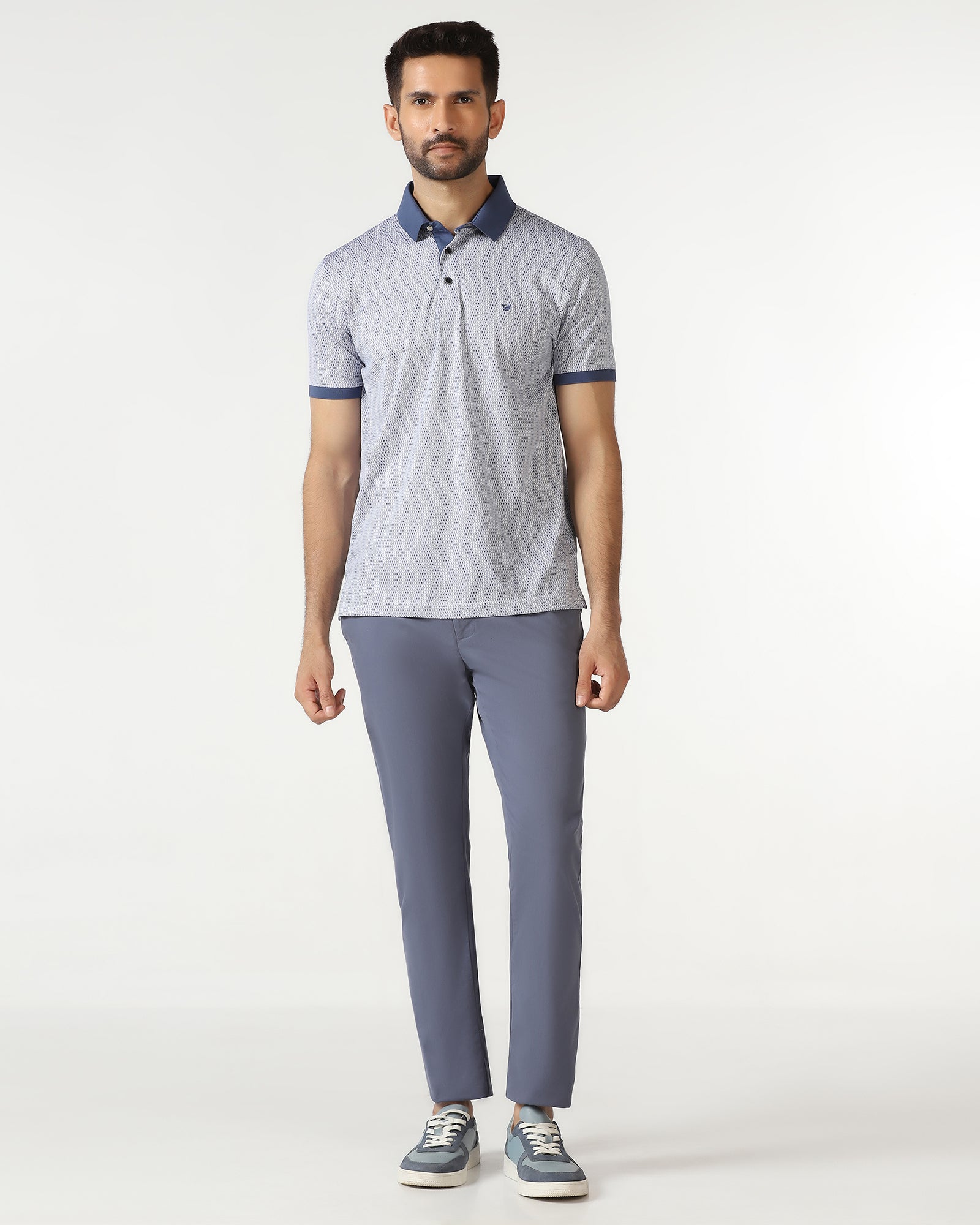 Mid Blue Printed Polo - Zap