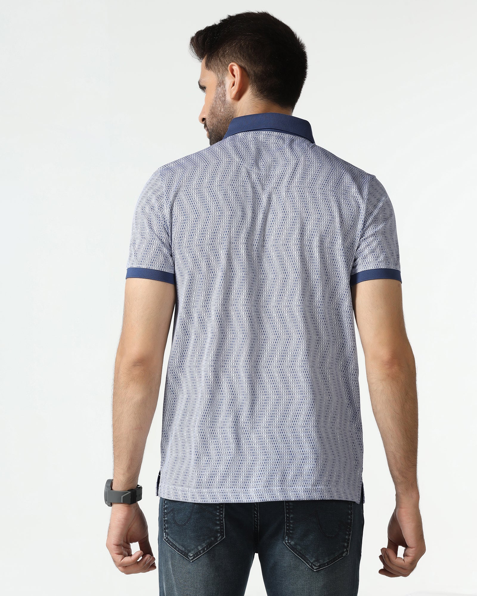Mid Blue Printed Polo - Zap