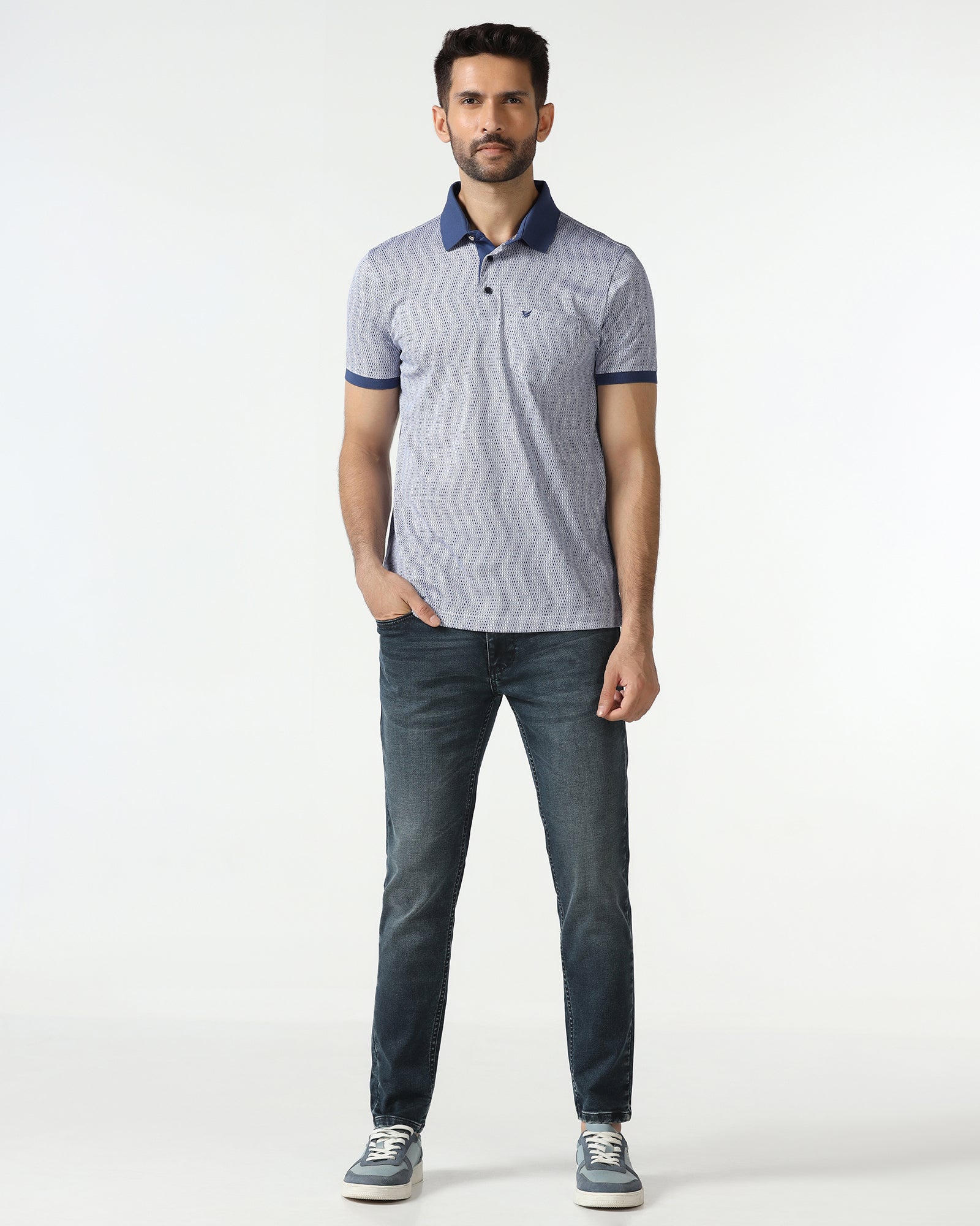 Mid Blue Printed Polo - Zap