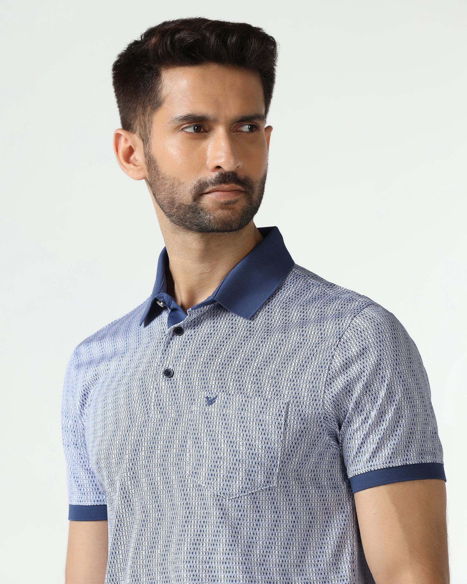 Mid Blue Printed Polo - Zap