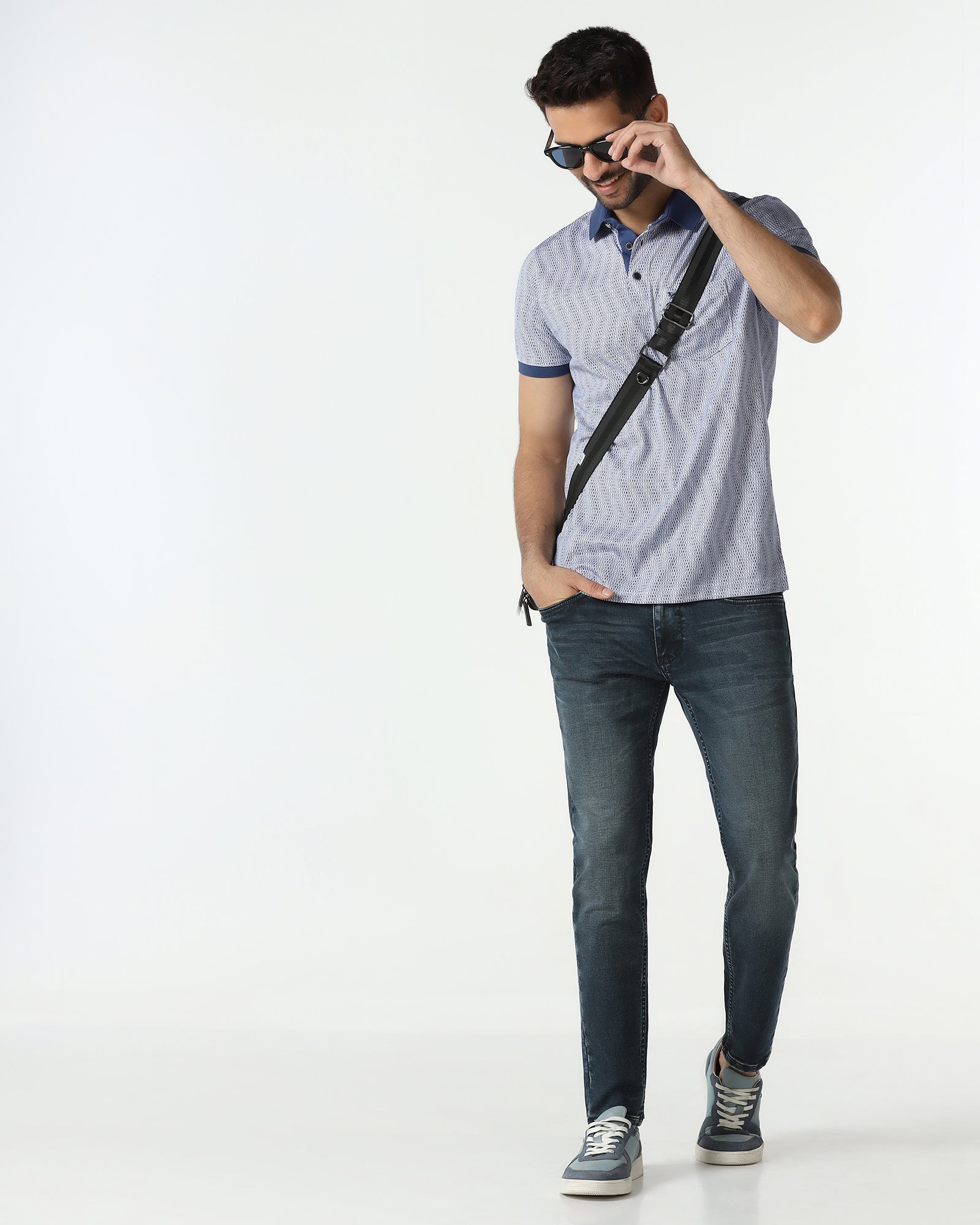 Mid Blue Printed Polo - Zap