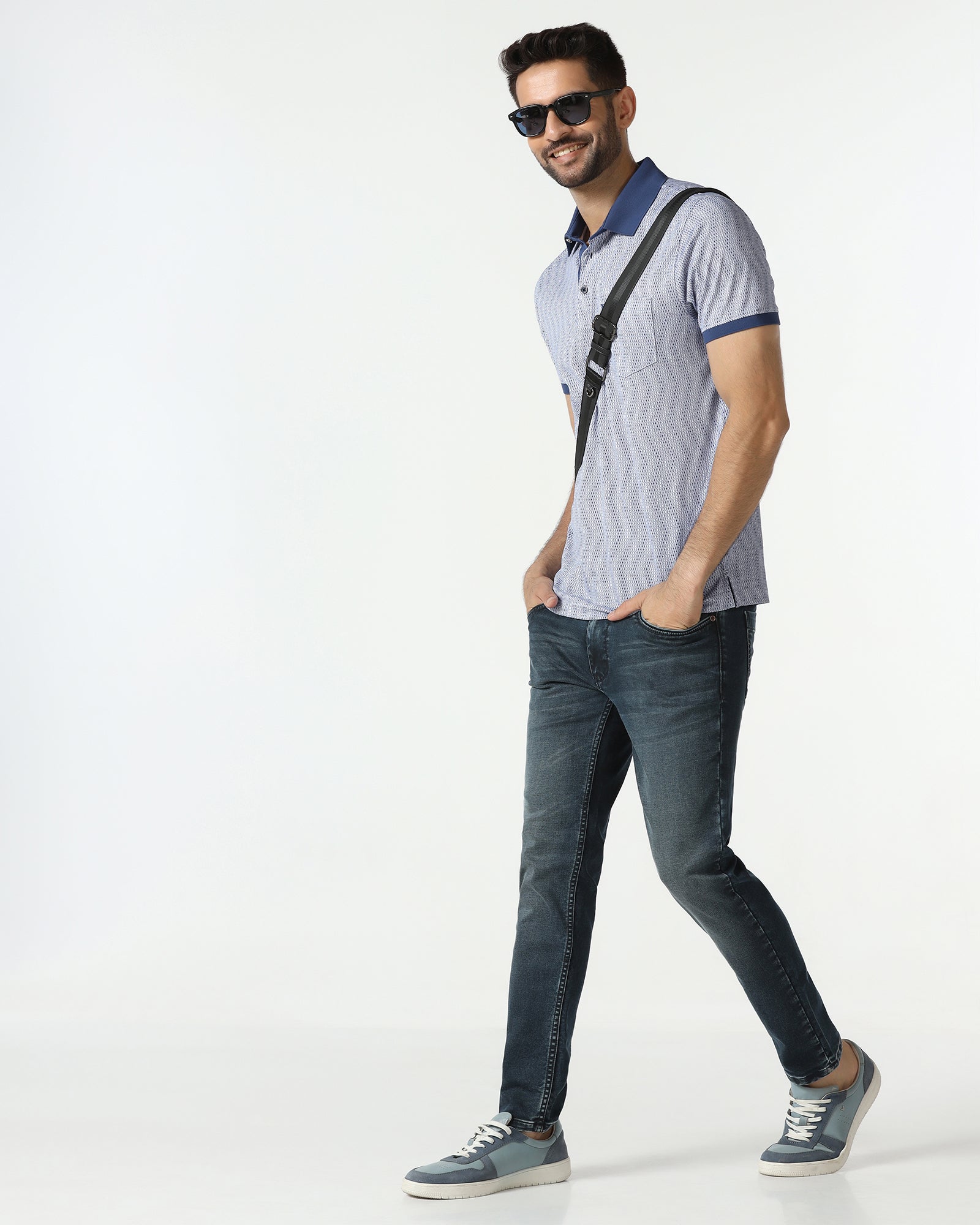 Mid Blue Printed Polo - Zap