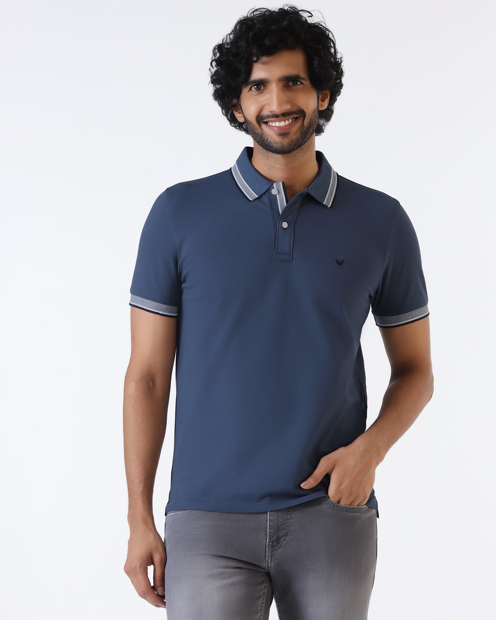 Mid Blue Solid Polo - Taurus
