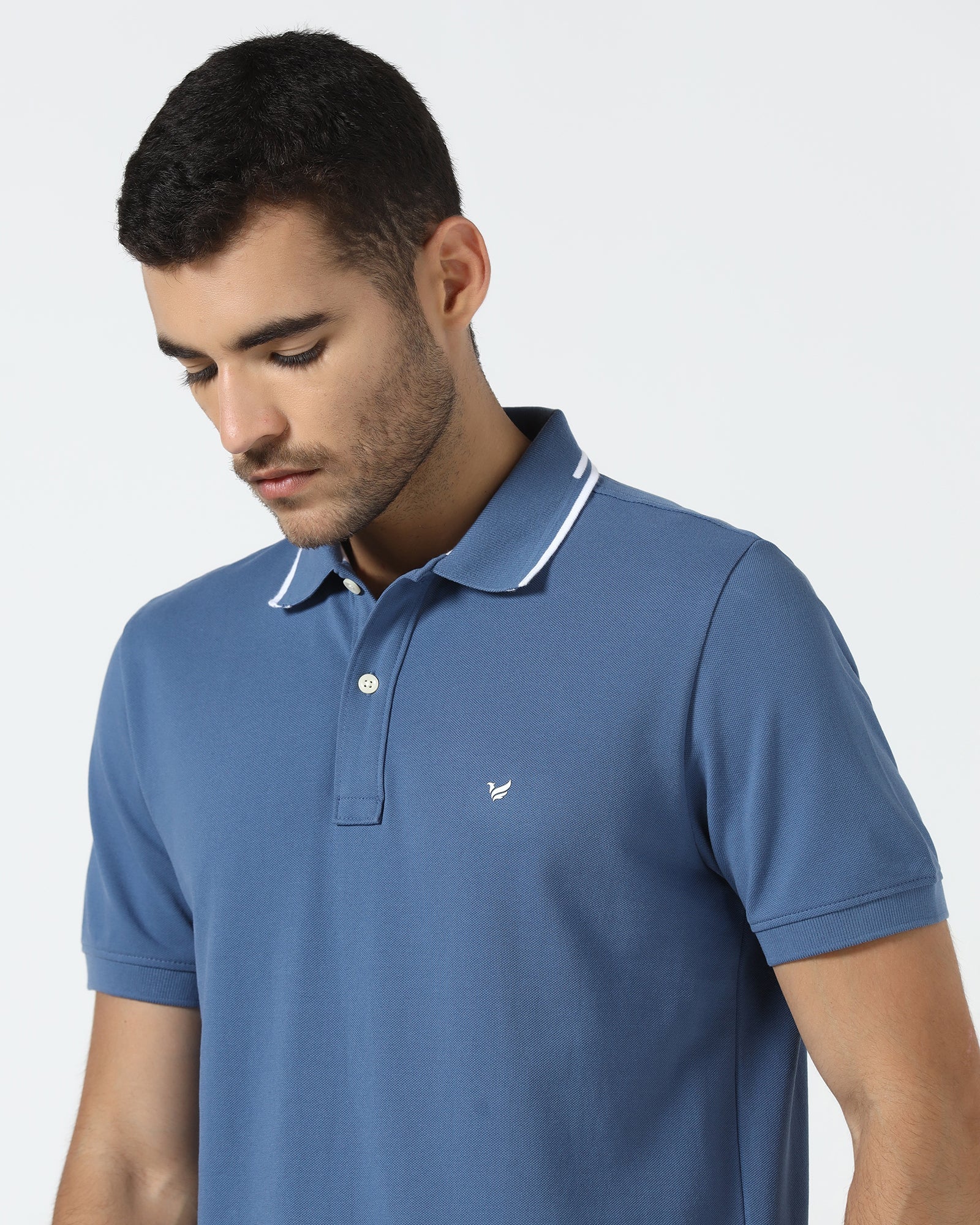 Mid Blue Solid Polo - Branch
