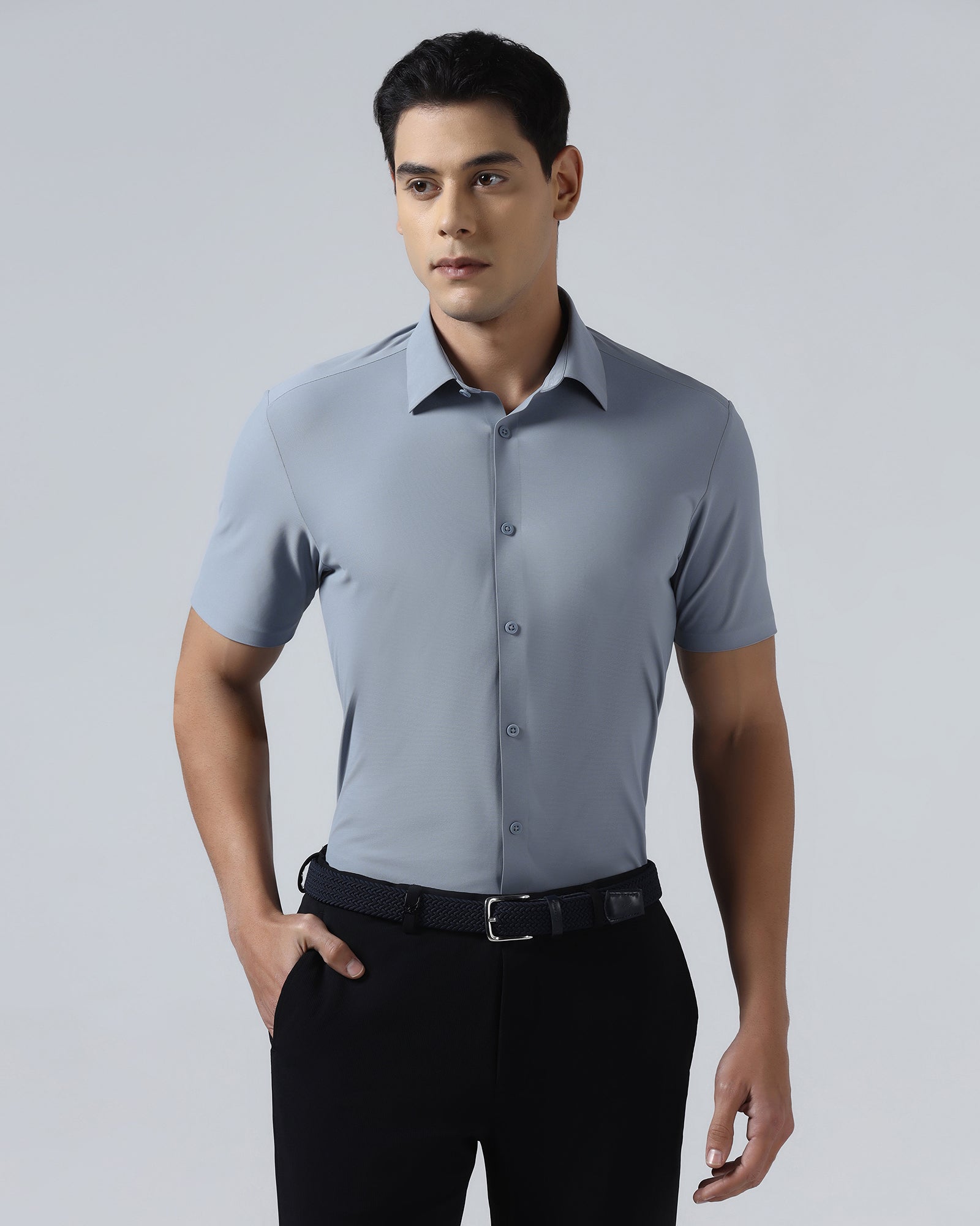Mid Blue Half Sleeve TechPro Solid Shirt - Kanon