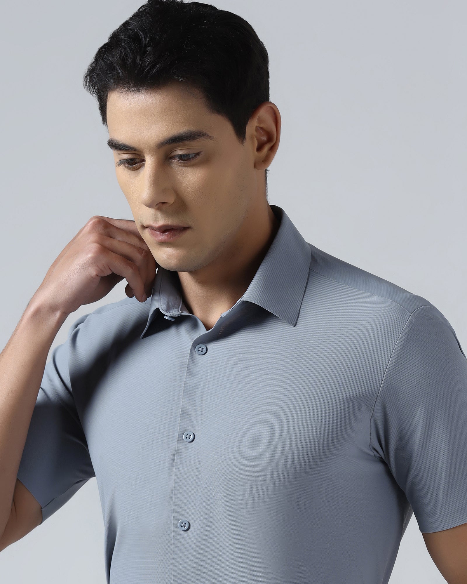 Mid Blue Half Sleeve TechPro Solid Shirt - Kanon
