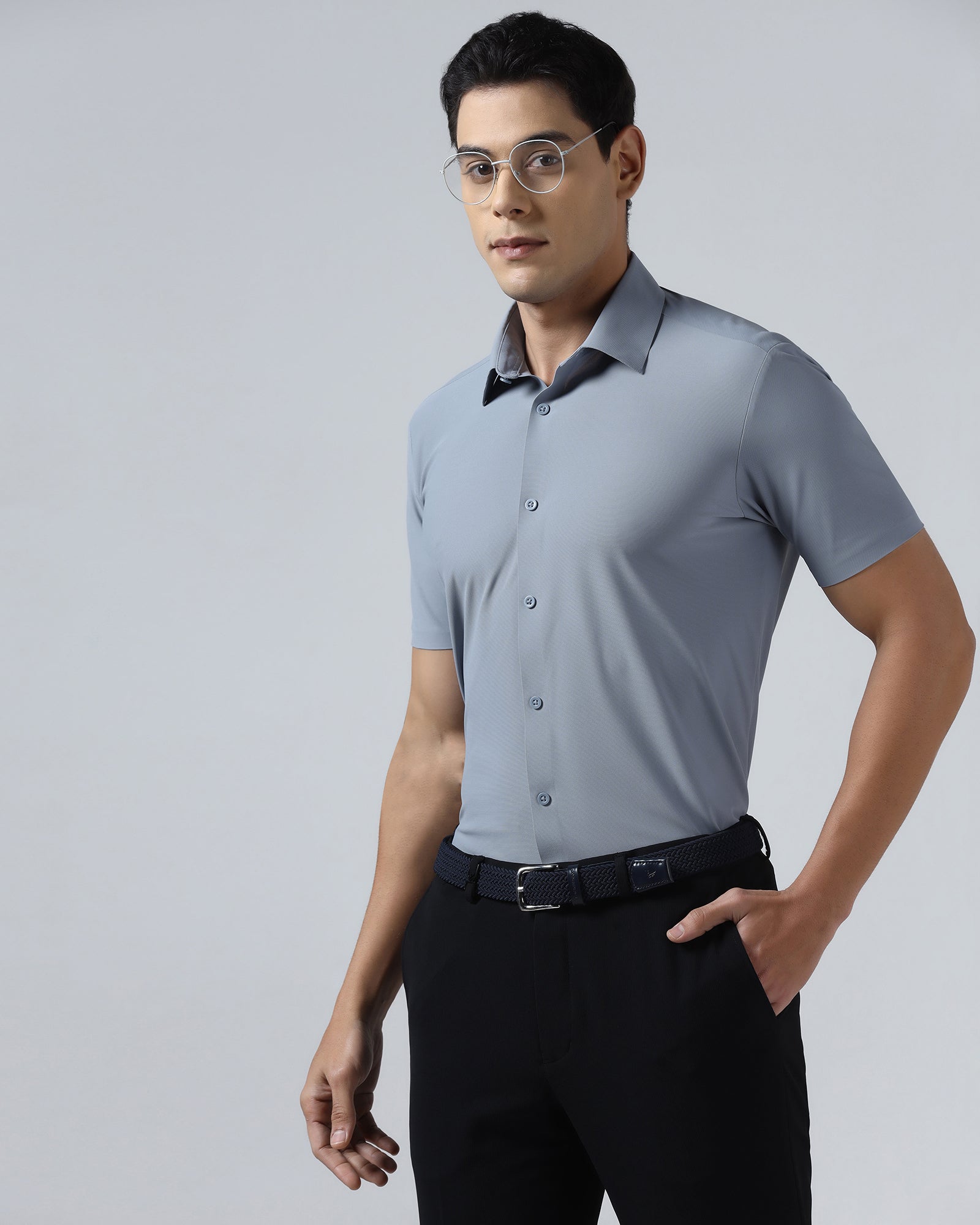 Mid Blue Half Sleeve TechPro Solid Shirt - Kanon