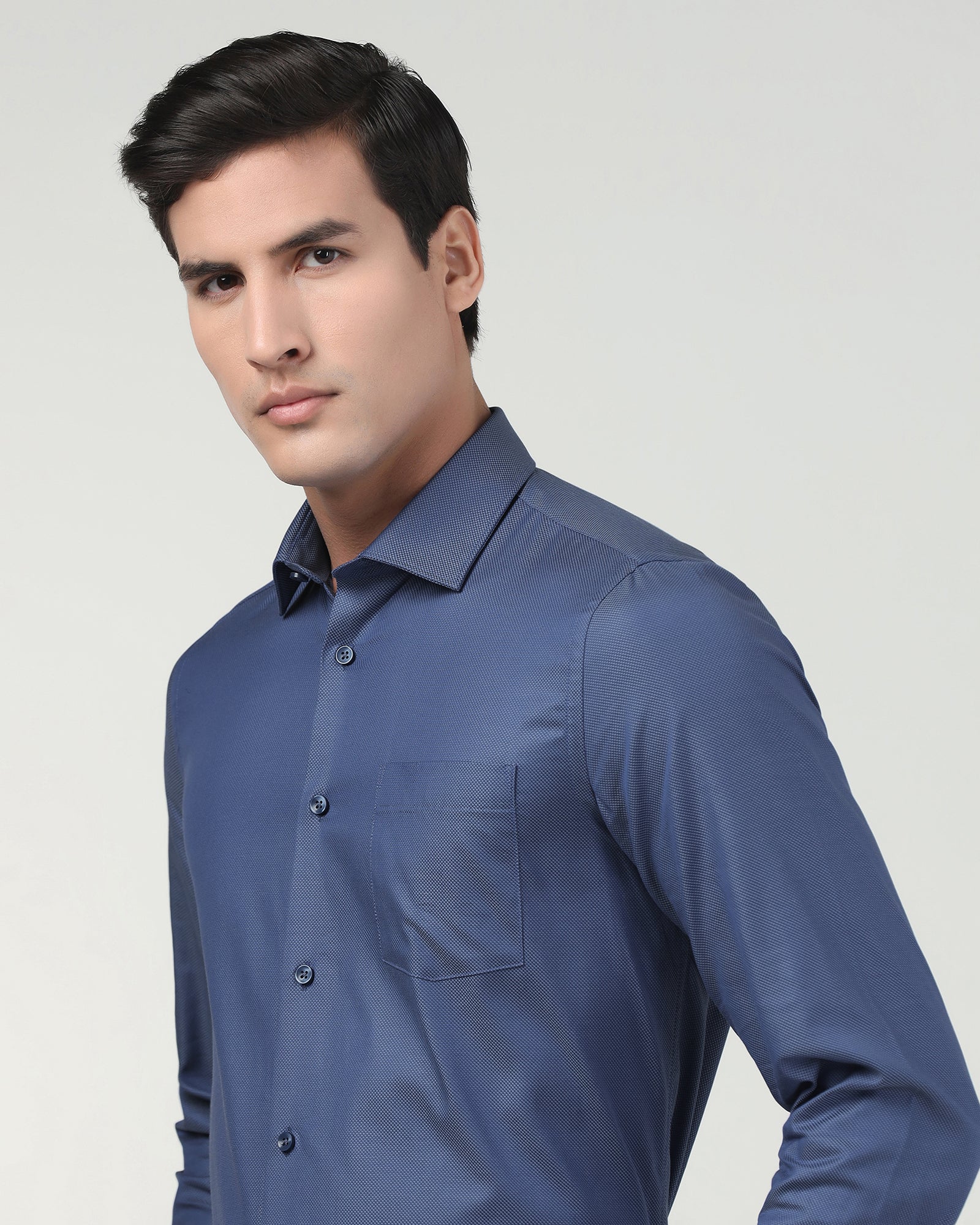Mid Blue Textured Shirt - Magnus