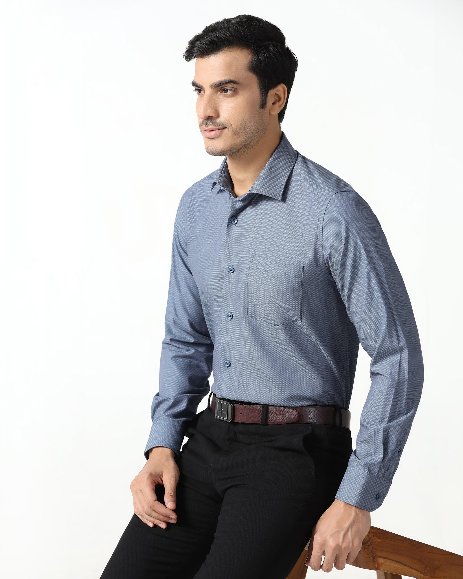 Mid Blue Textured Shirt - Zander