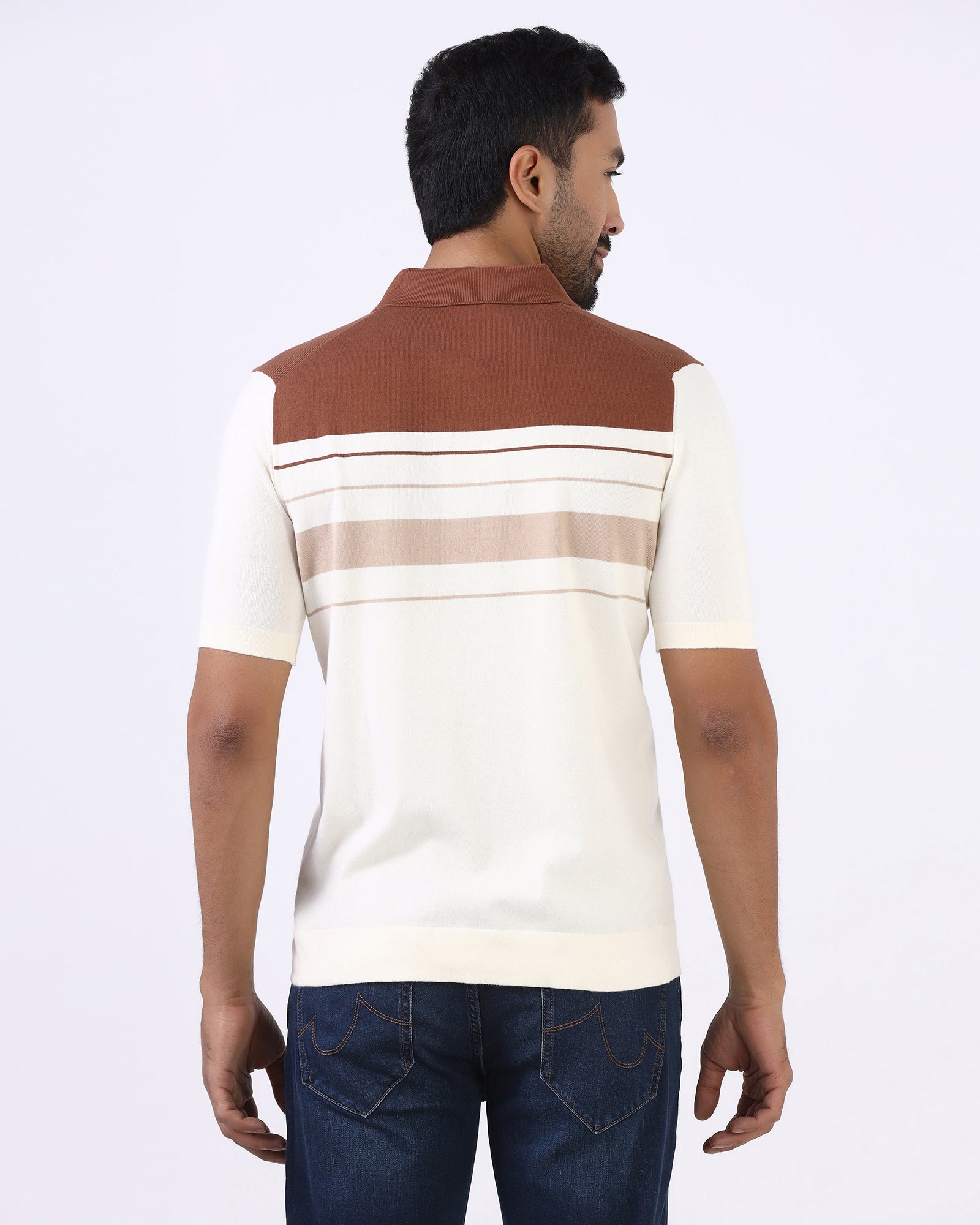 Mid Brown Stripe Polo - Aurora