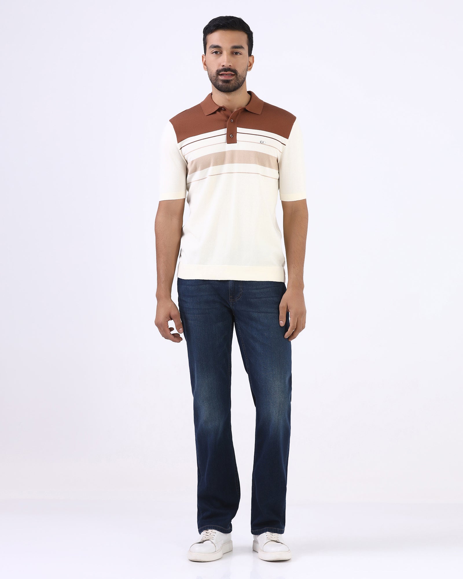 Mid Brown Stripe Polo - Aurora