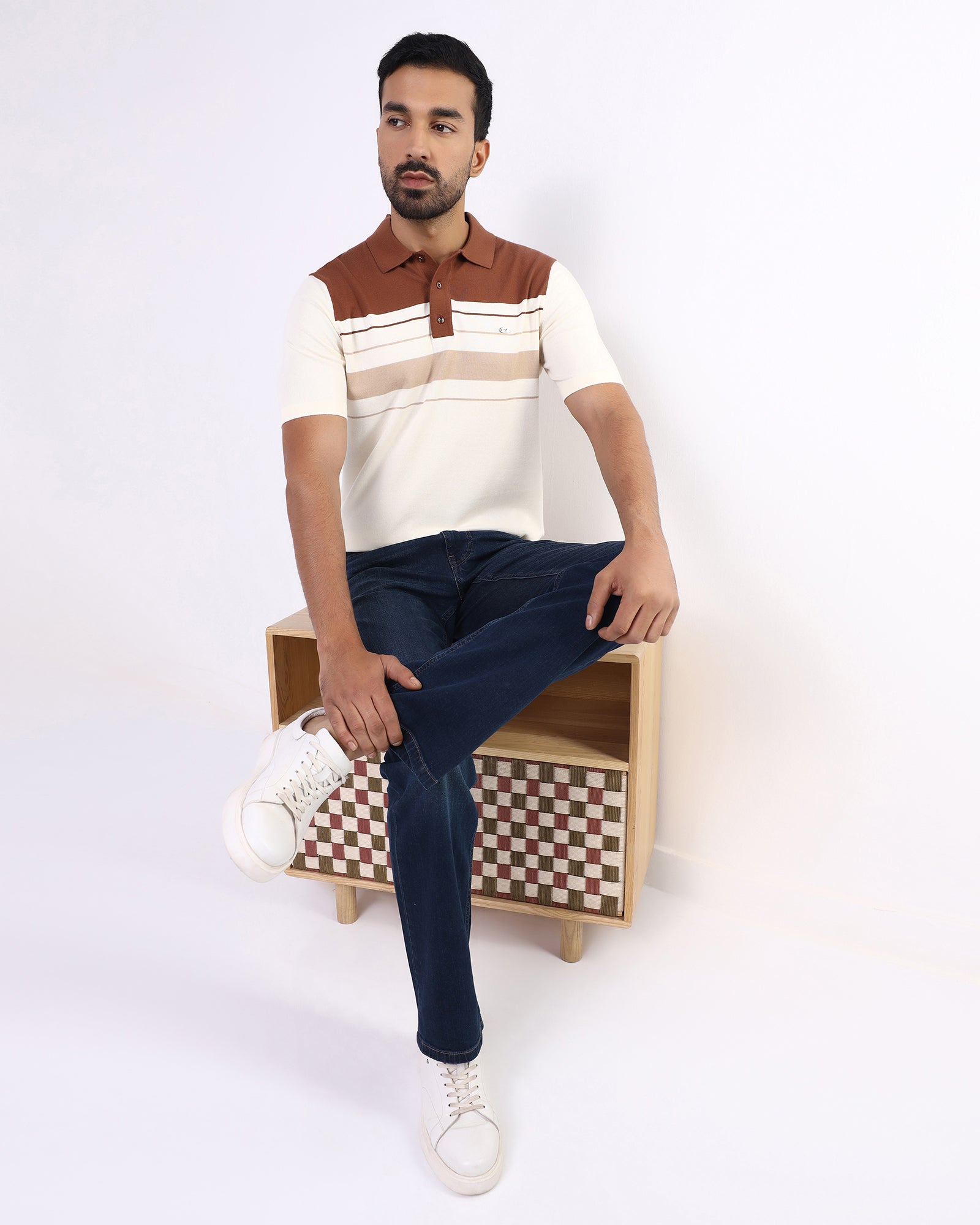 Mid Brown Stripe Polo - Aurora