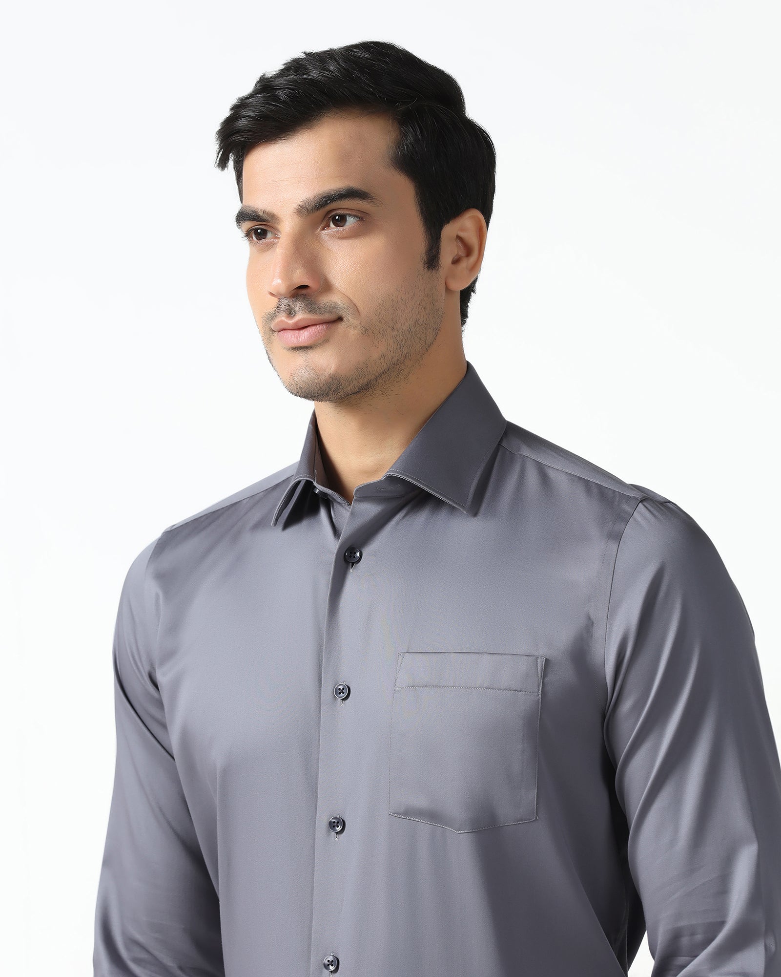 Mid Grey Non Iron Solid Shirt - Sylvia