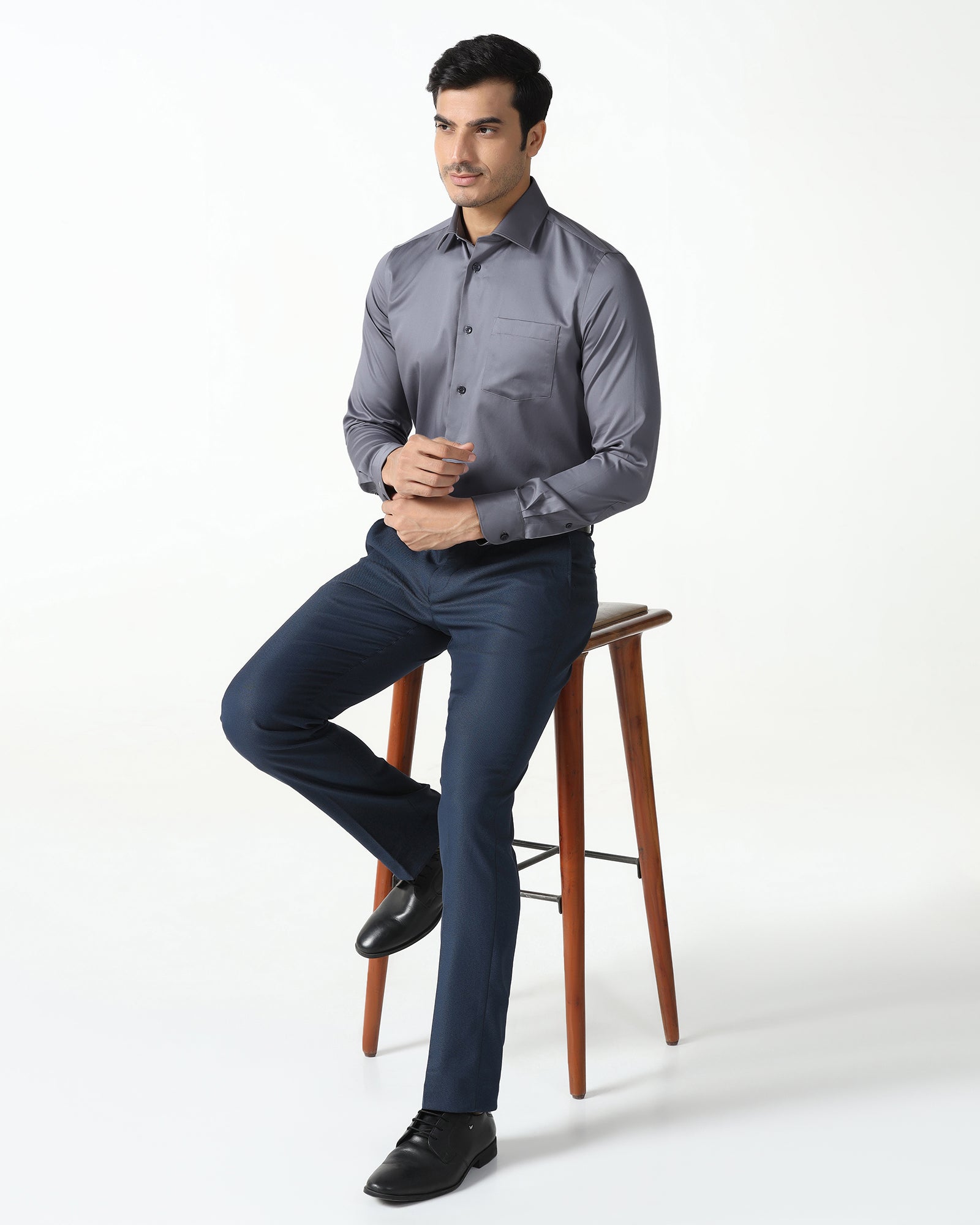 Mid Grey Non Iron Solid Shirt - Sylvia