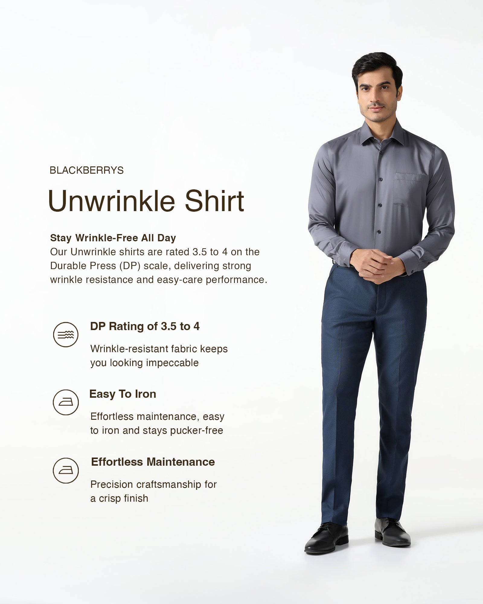 Mid Grey Non Iron Solid Shirt - Sylvia