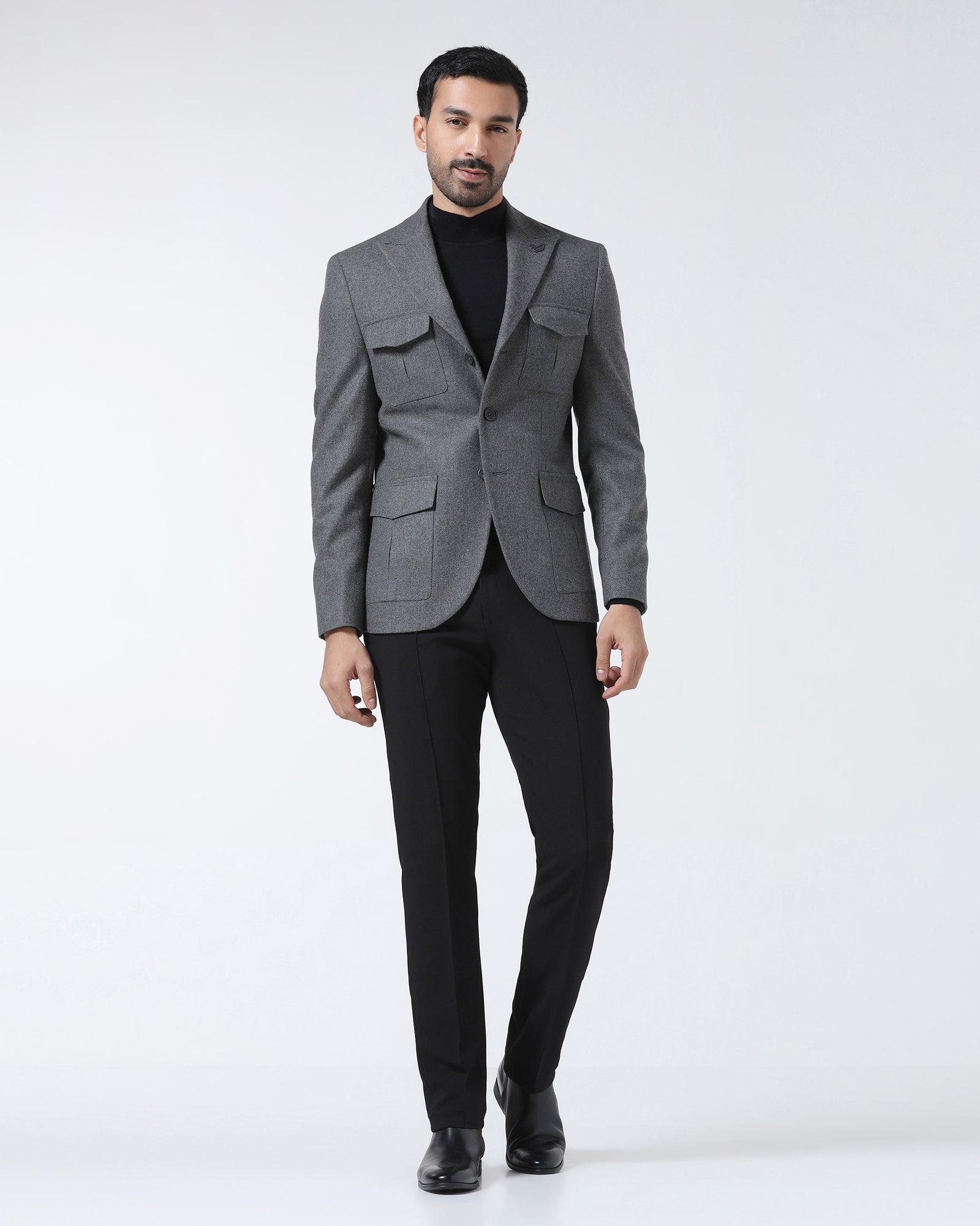 Mid Grey Solid Blazer - Bacardi