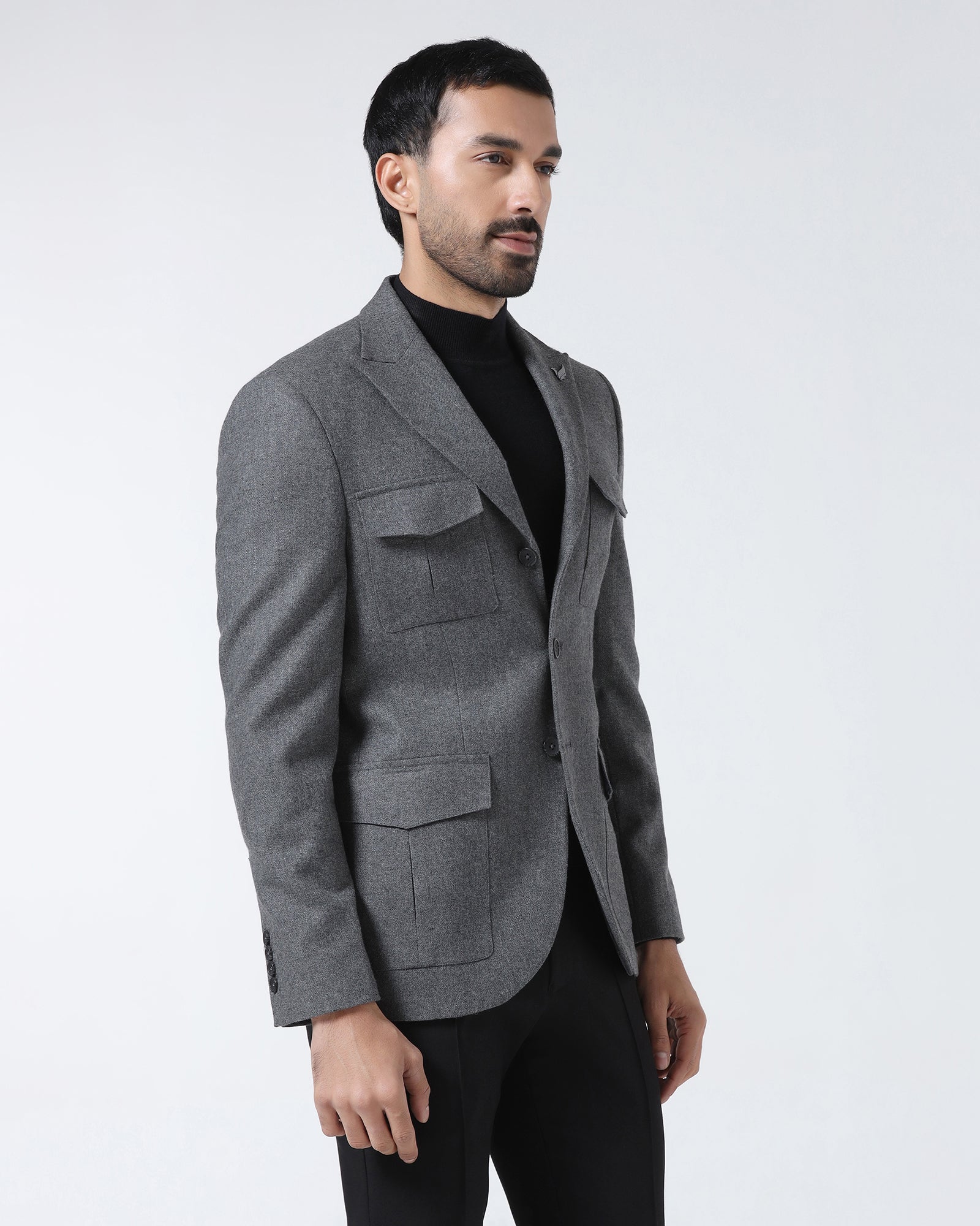 Mid Grey Solid Blazer - Bacardi