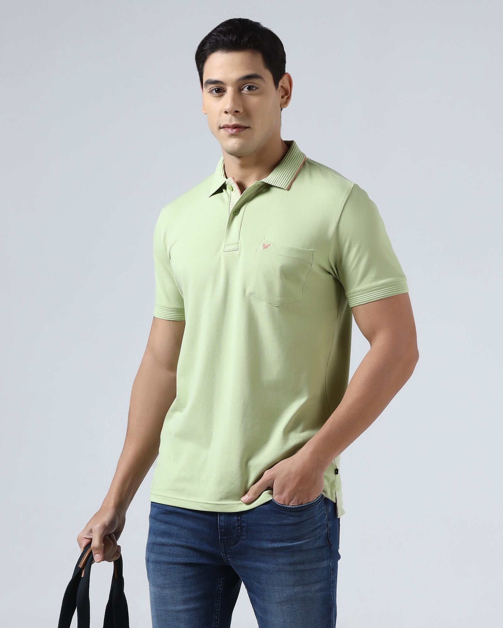 Mint Green Solid Polo - Aesun