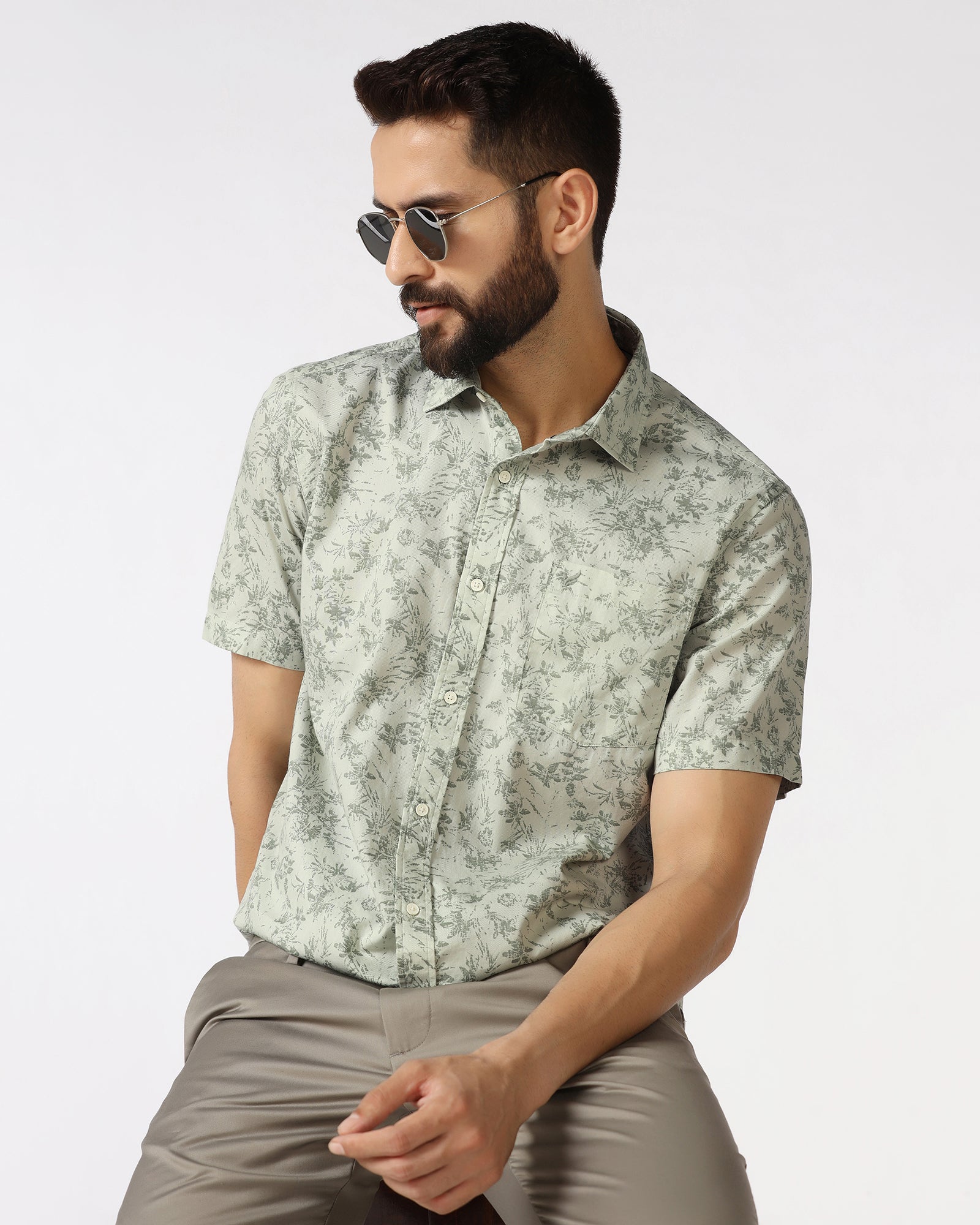 Mint Half Sleeve Printed Shirt - Holten
