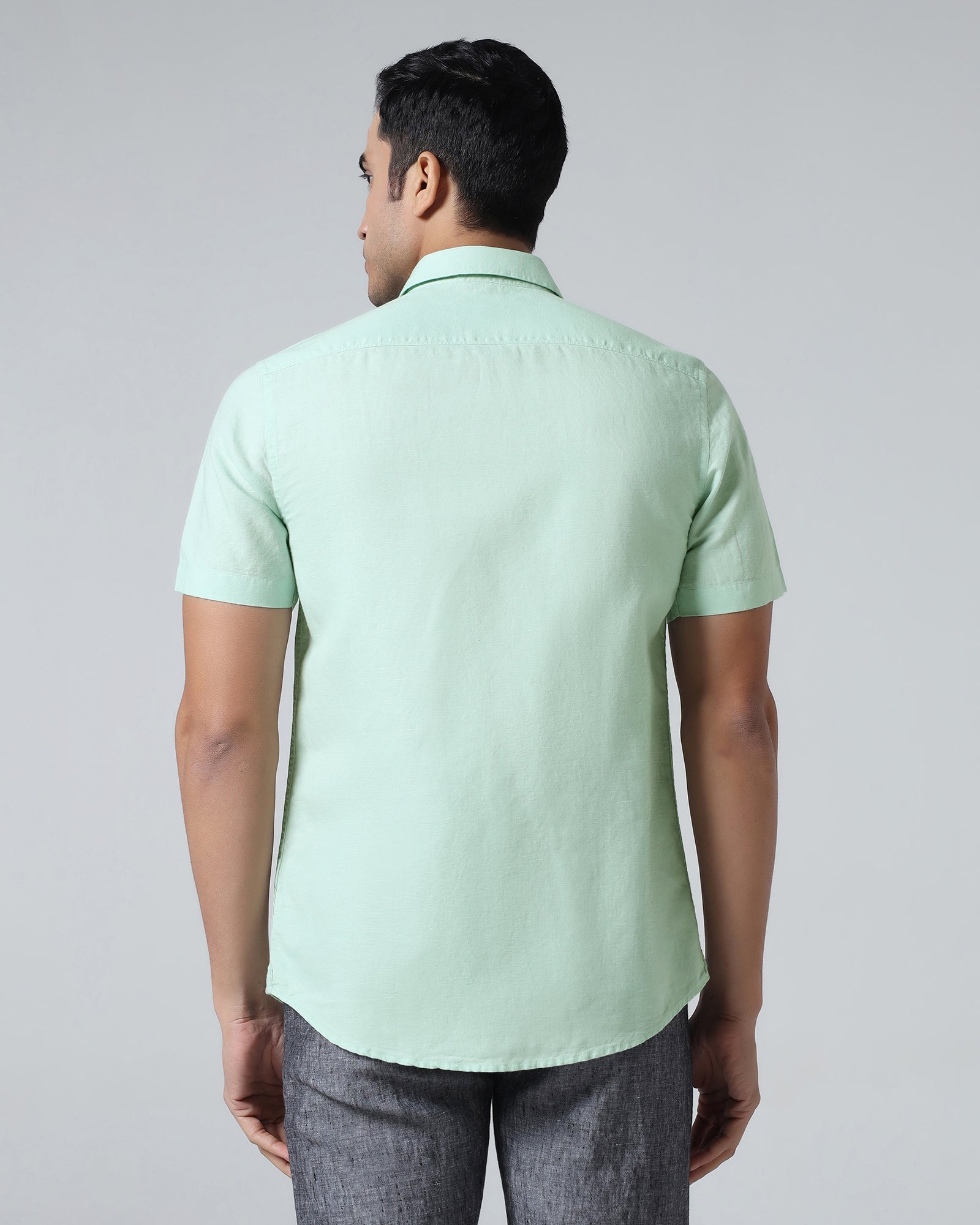 Mint Half Sleeve Linen Solid Shirt - Cleo