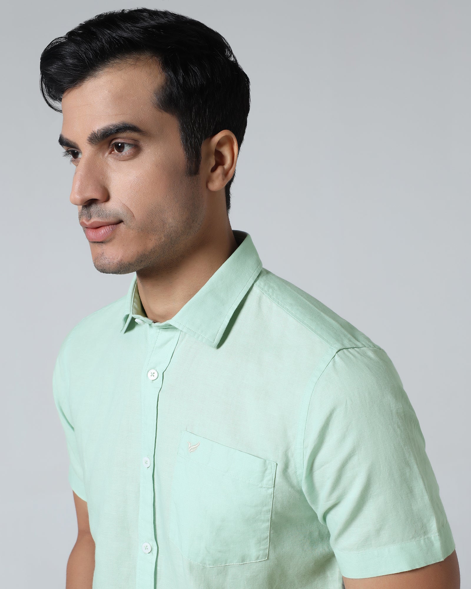 Mint Half Sleeve Linen Solid Shirt - Cleo