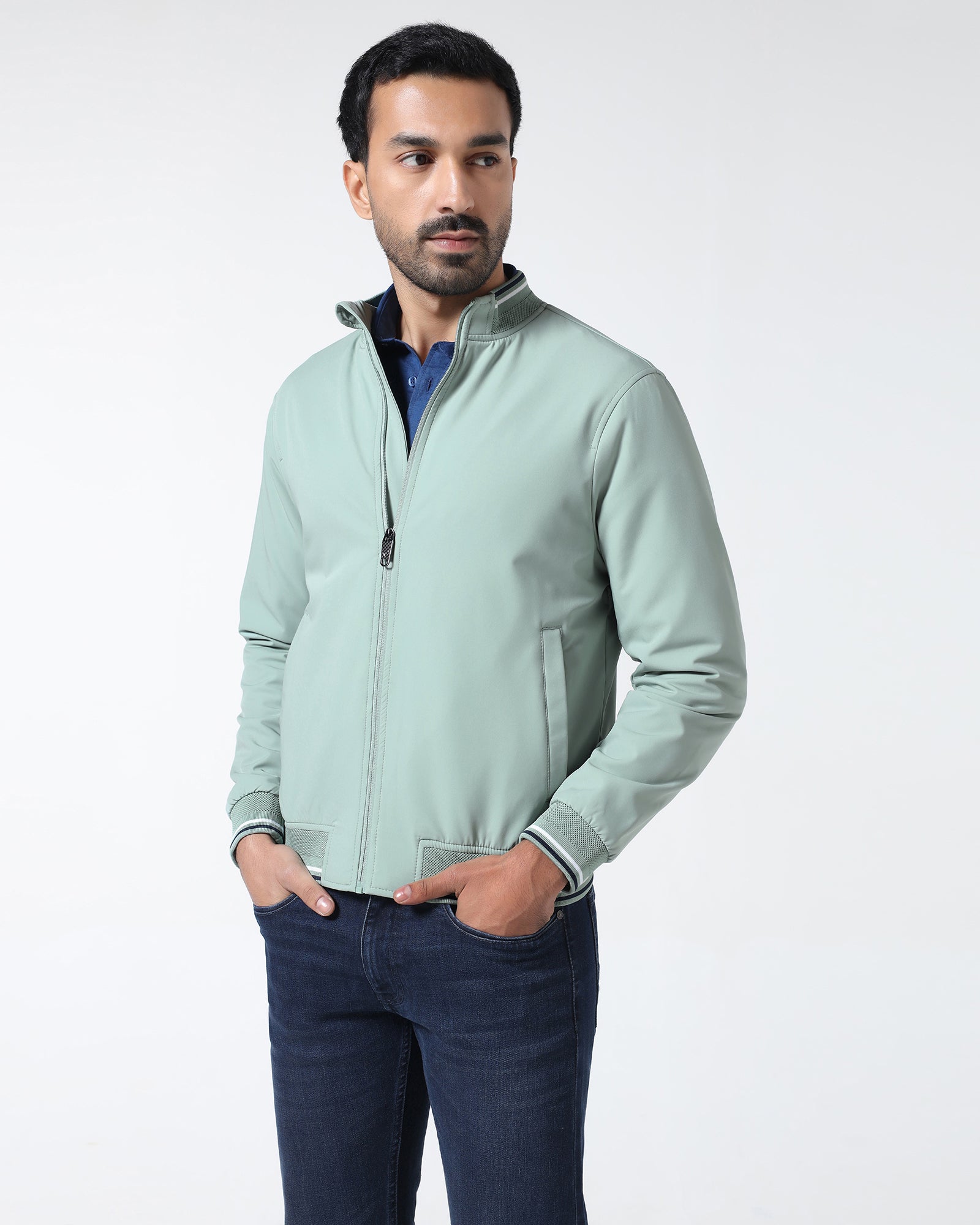 Mint Solid Zipper Jacket - Dornell