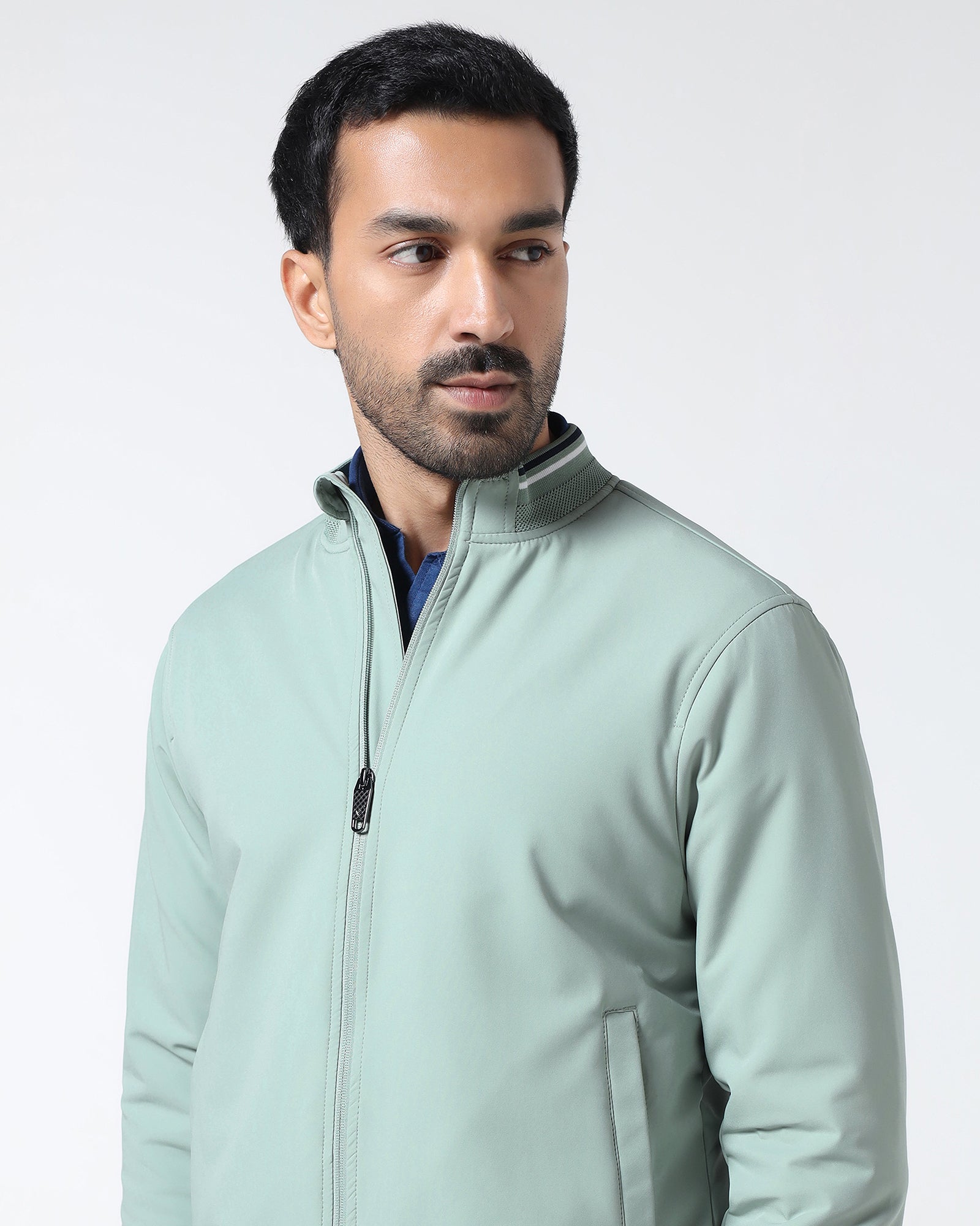 Mint Solid Zipper Jacket - Dornell