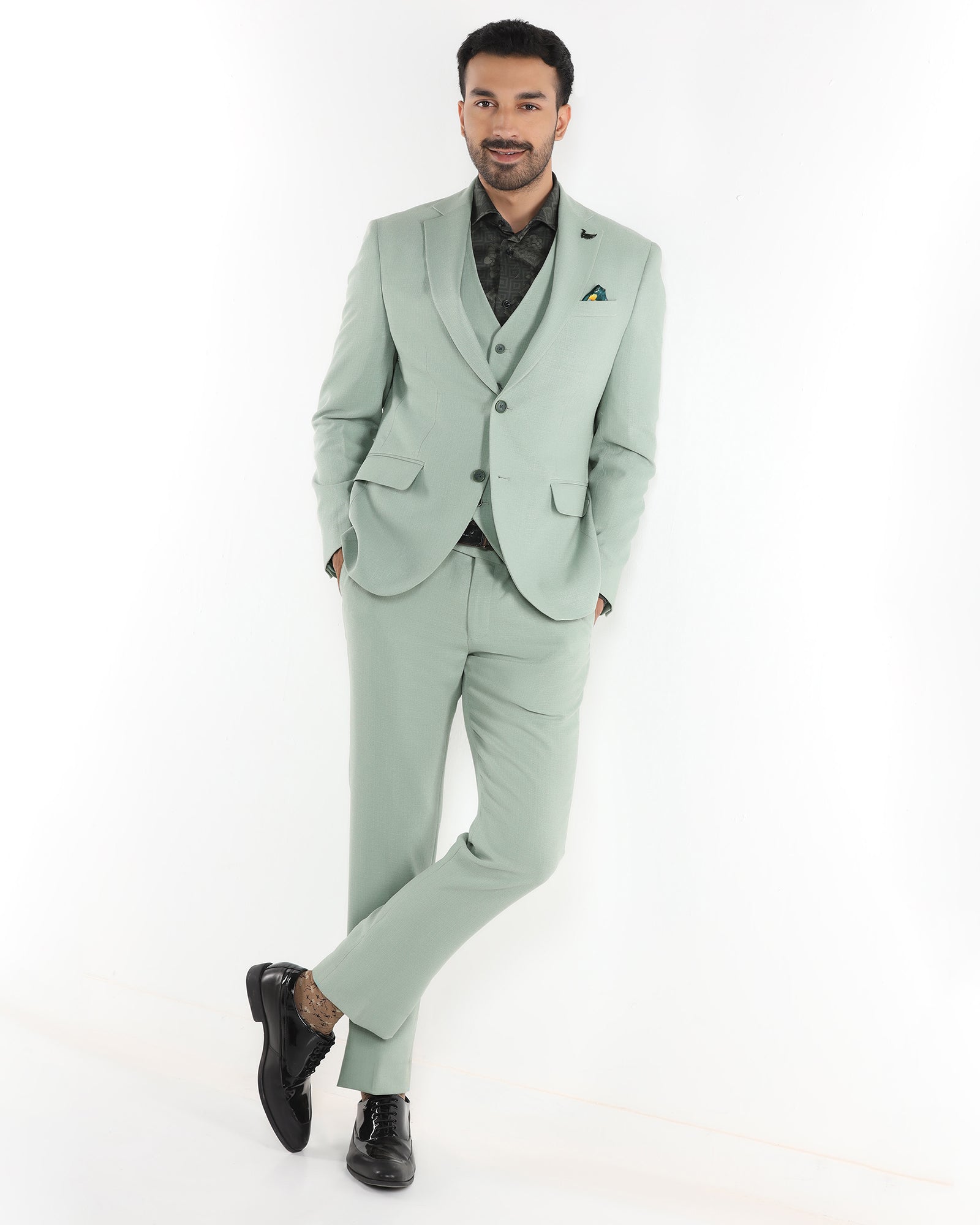 Mint Three Piece Textured Suit - Rotex