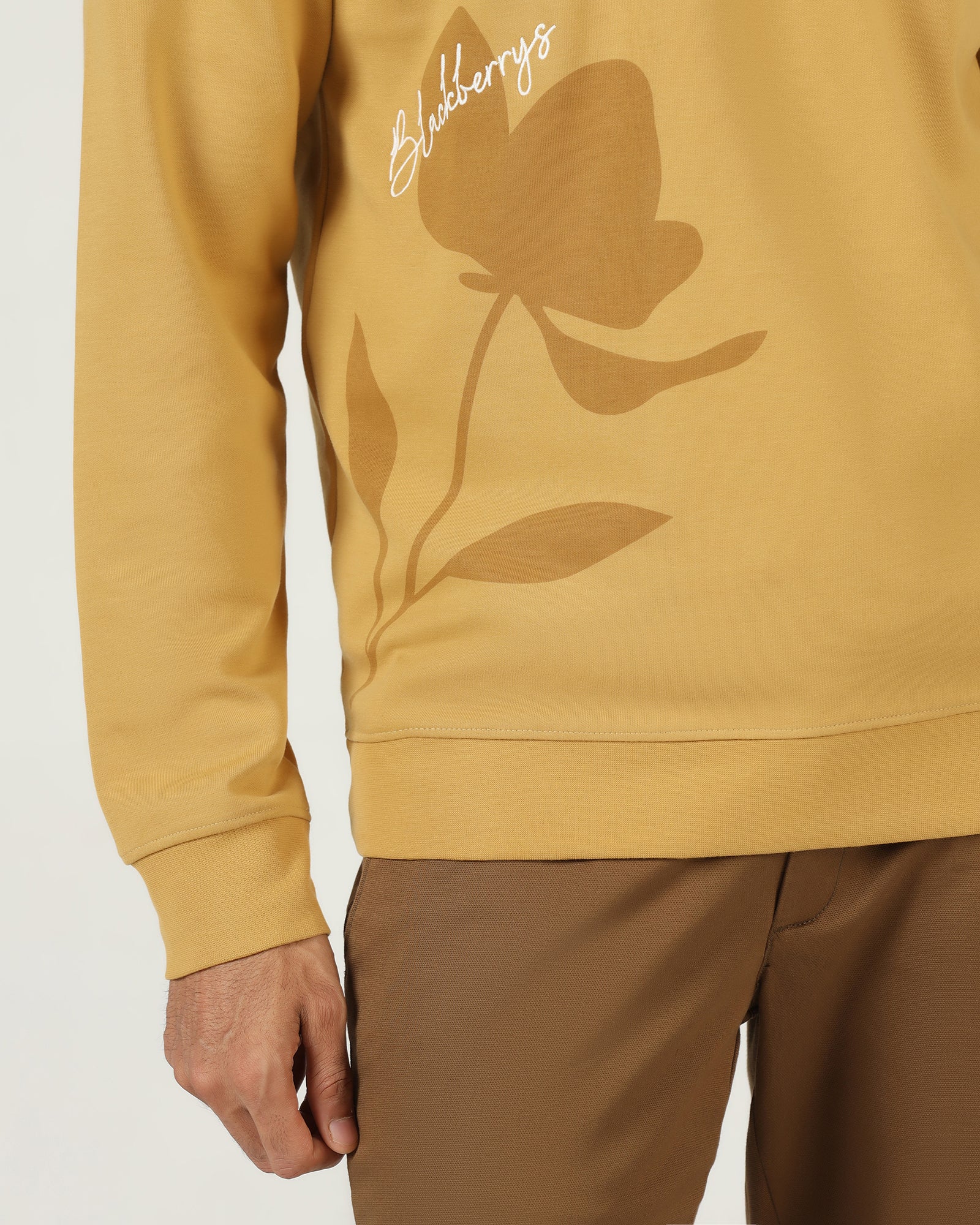 Mustard Crew Neck Solid Sweatshirt - Eve