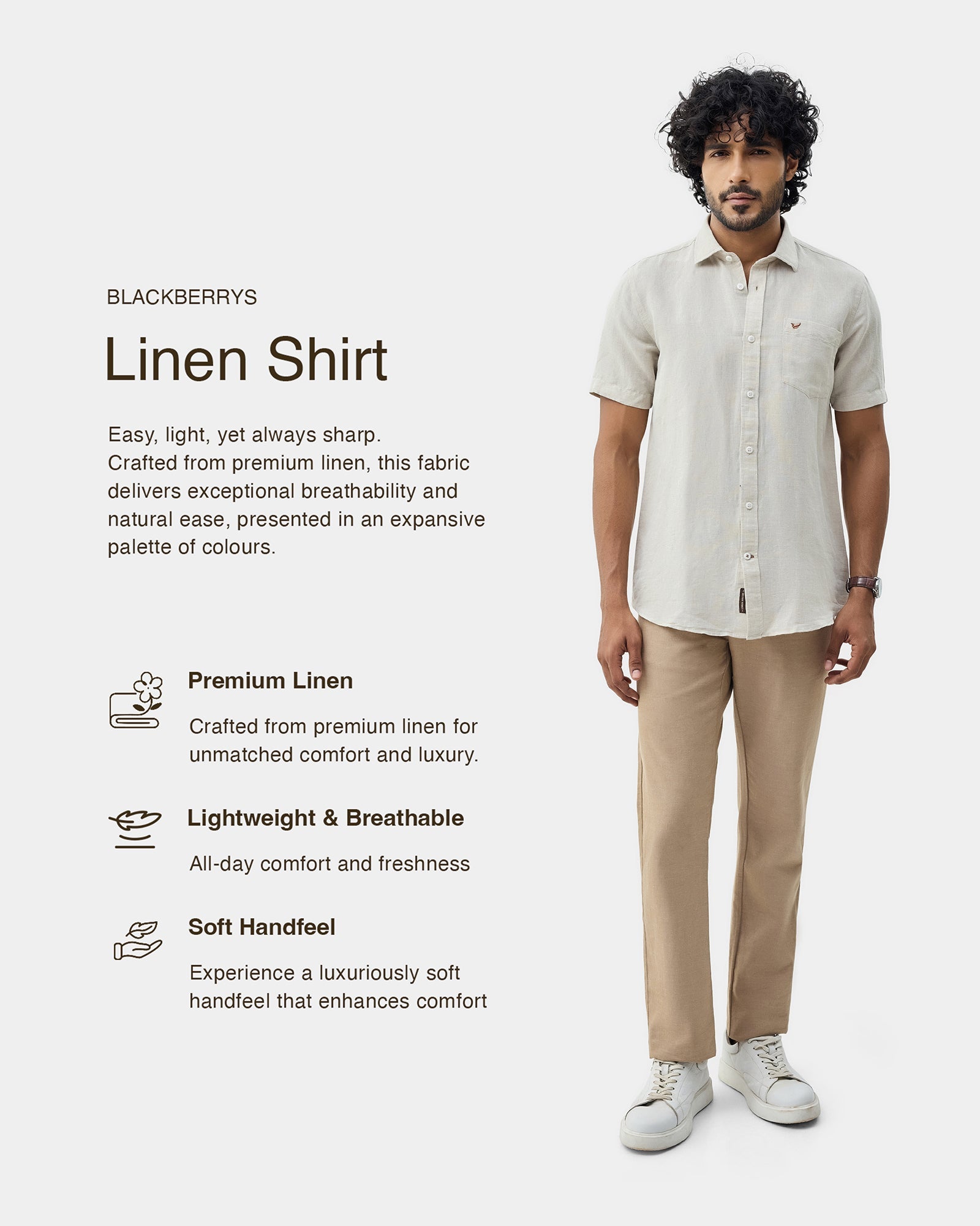 Natural Half Sleeve Linen Solid Shirt - Cleo