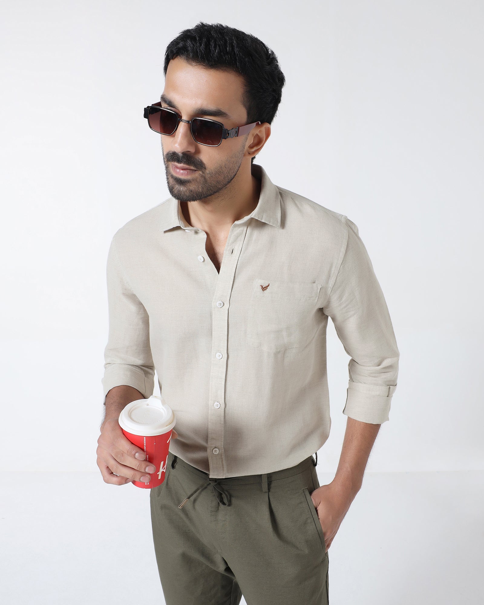 Natural Linen Solid Shirt - Cleo