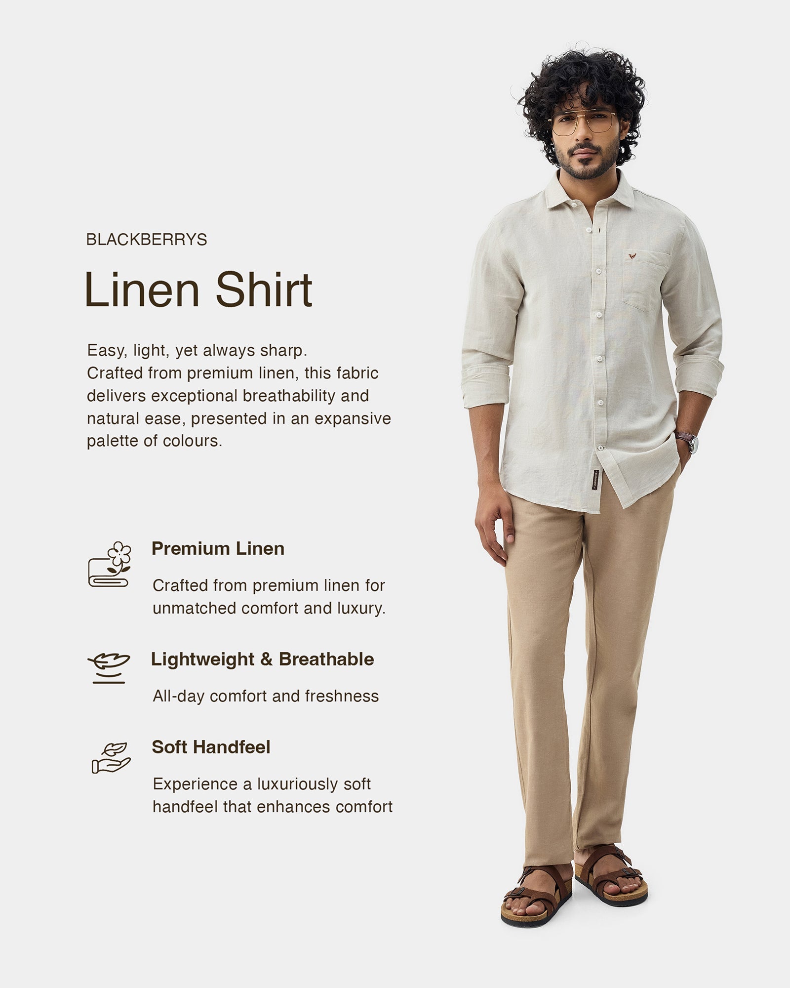 Natural Linen Solid Shirt - Cleo