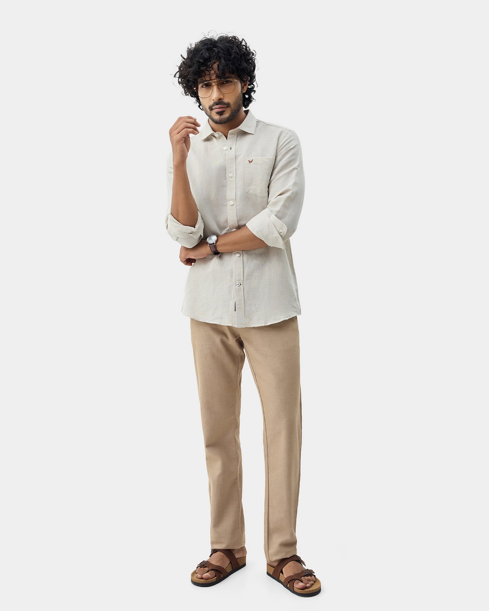 Natural Linen Solid Shirt - Cleo
