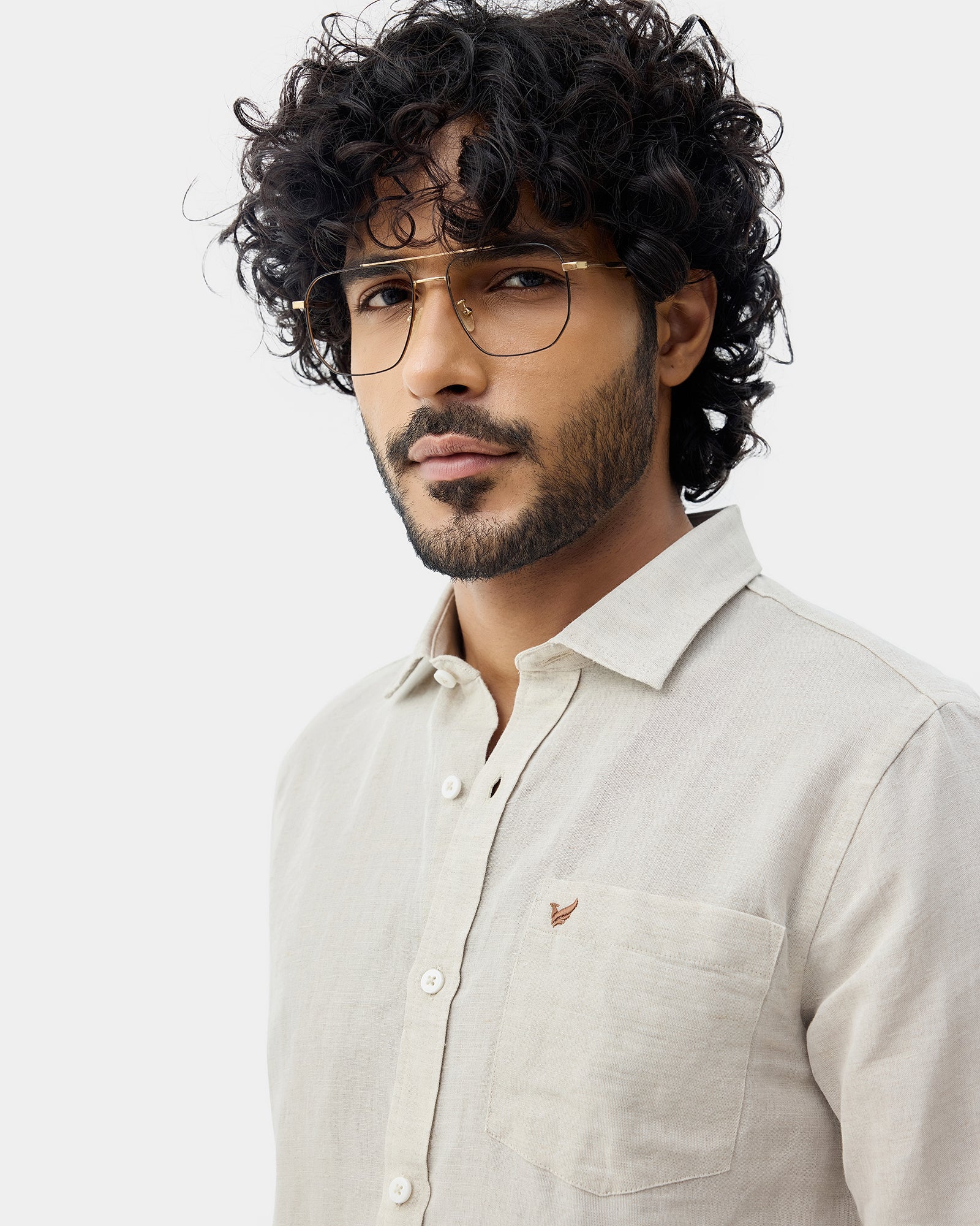 Natural Linen Solid Shirt - Cleo