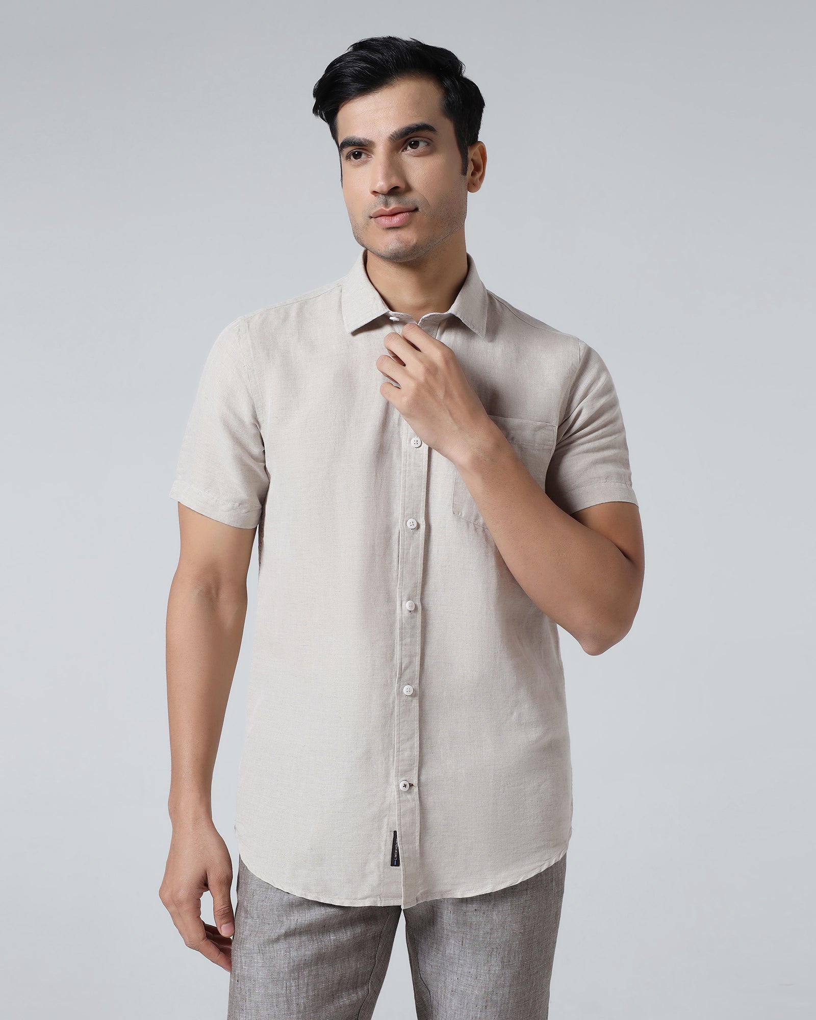 Natural Half Sleeve Linen Solid Shirt - Cleo