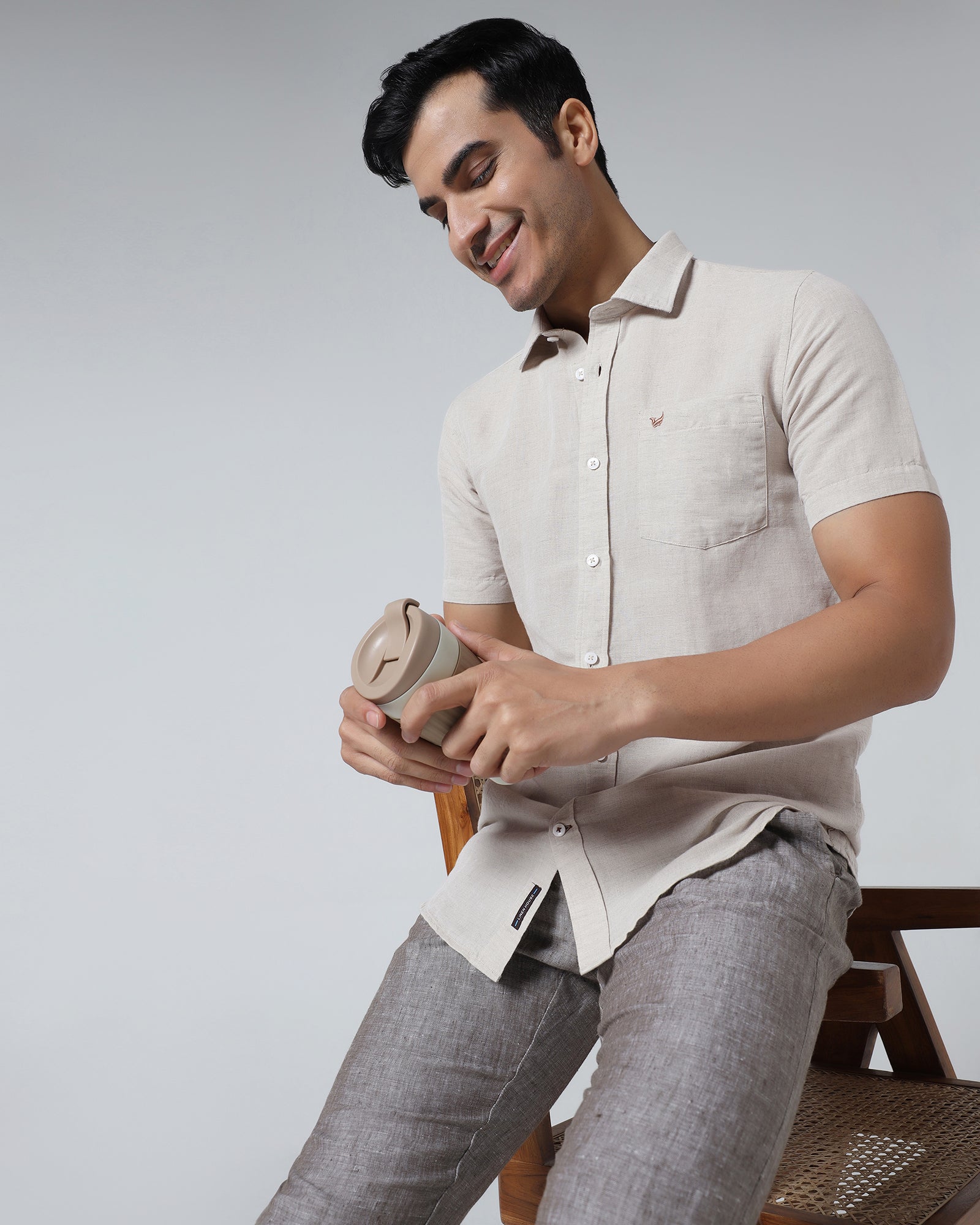 Natural Half Sleeve Linen Solid Shirt - Cleo