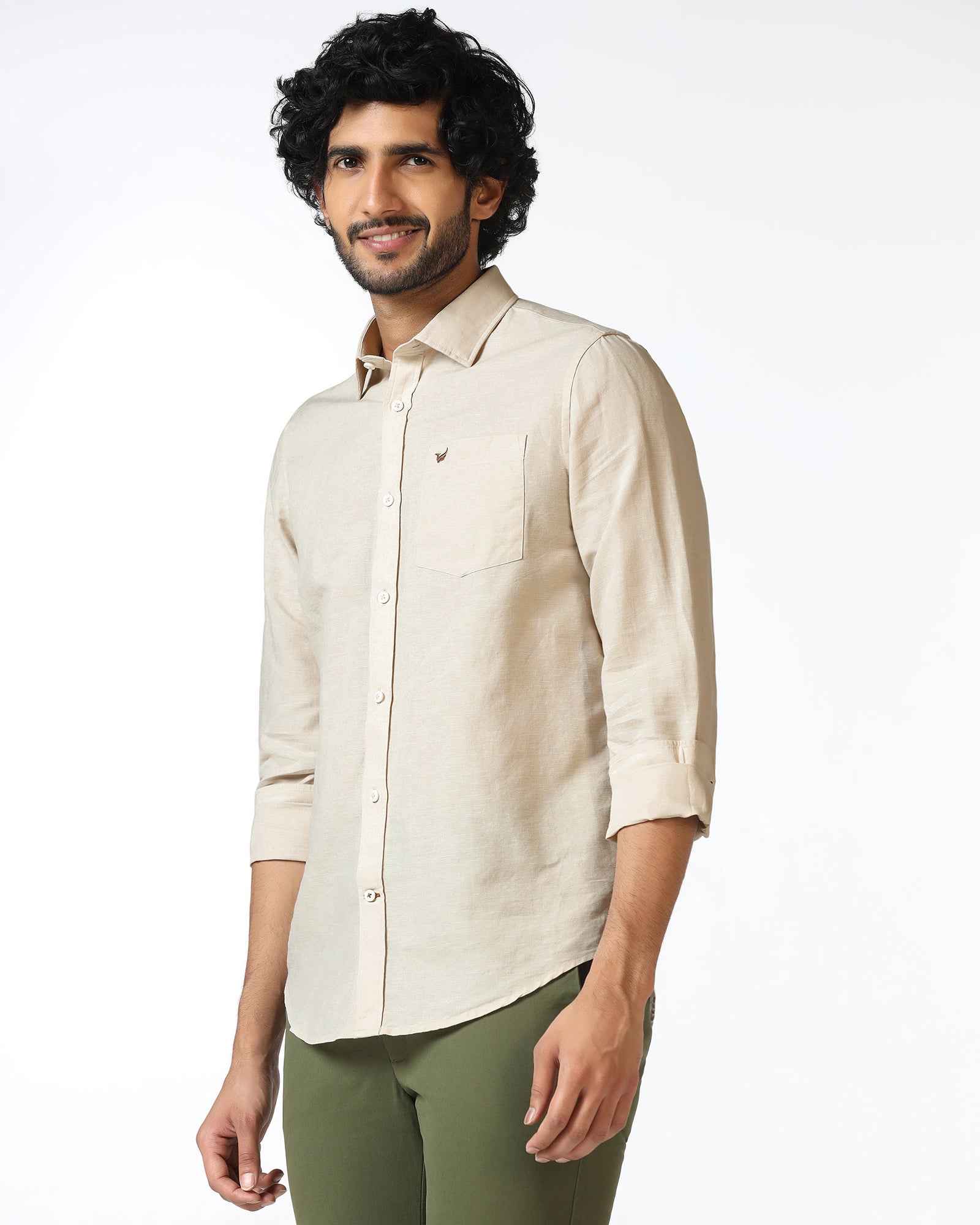 Natural Linen Solid Shirt - Salmon