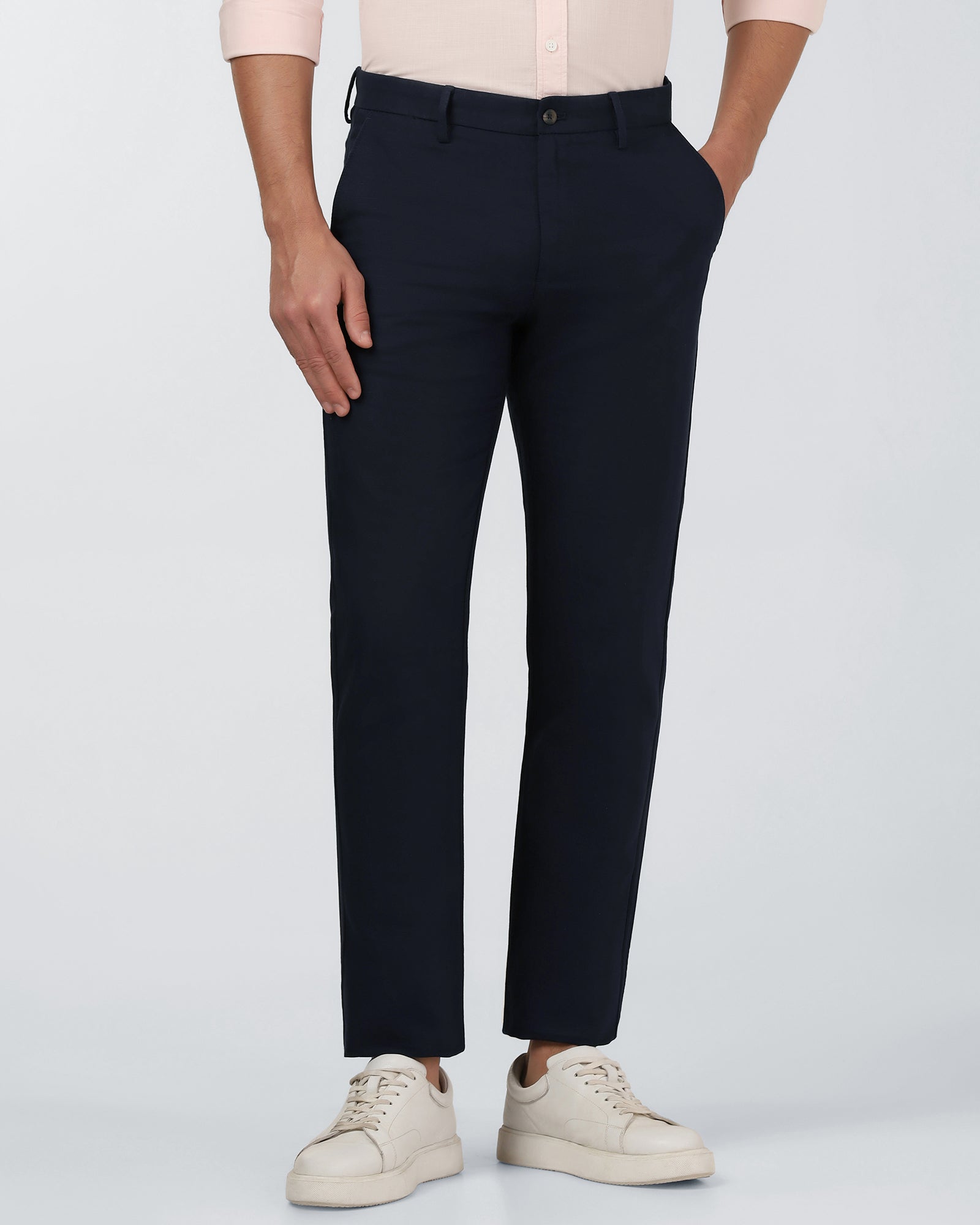 Navy Linen Solid Khakis - Hazel