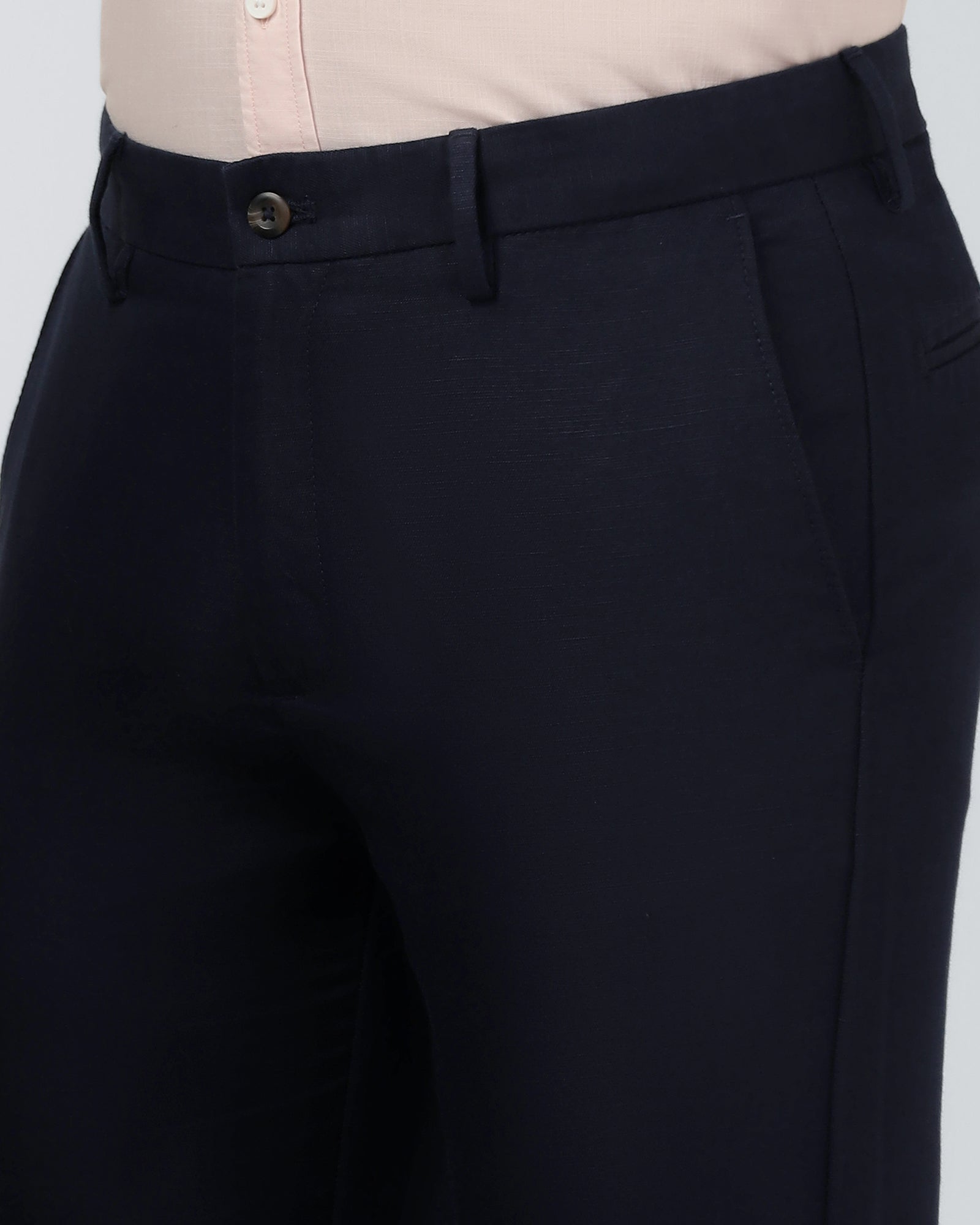 Navy Linen Solid Khakis - Hazel