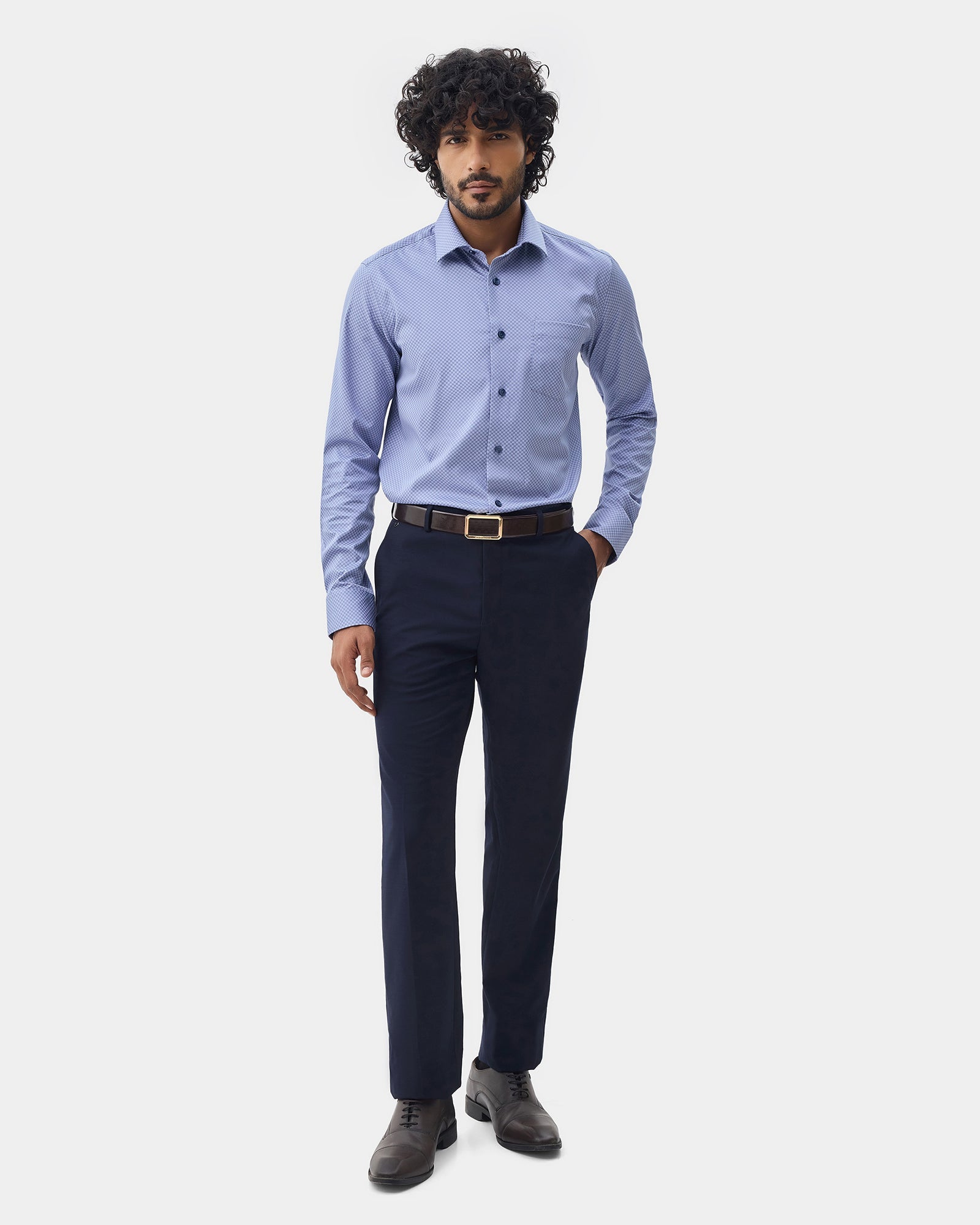Navy Check Trouser - Fossil